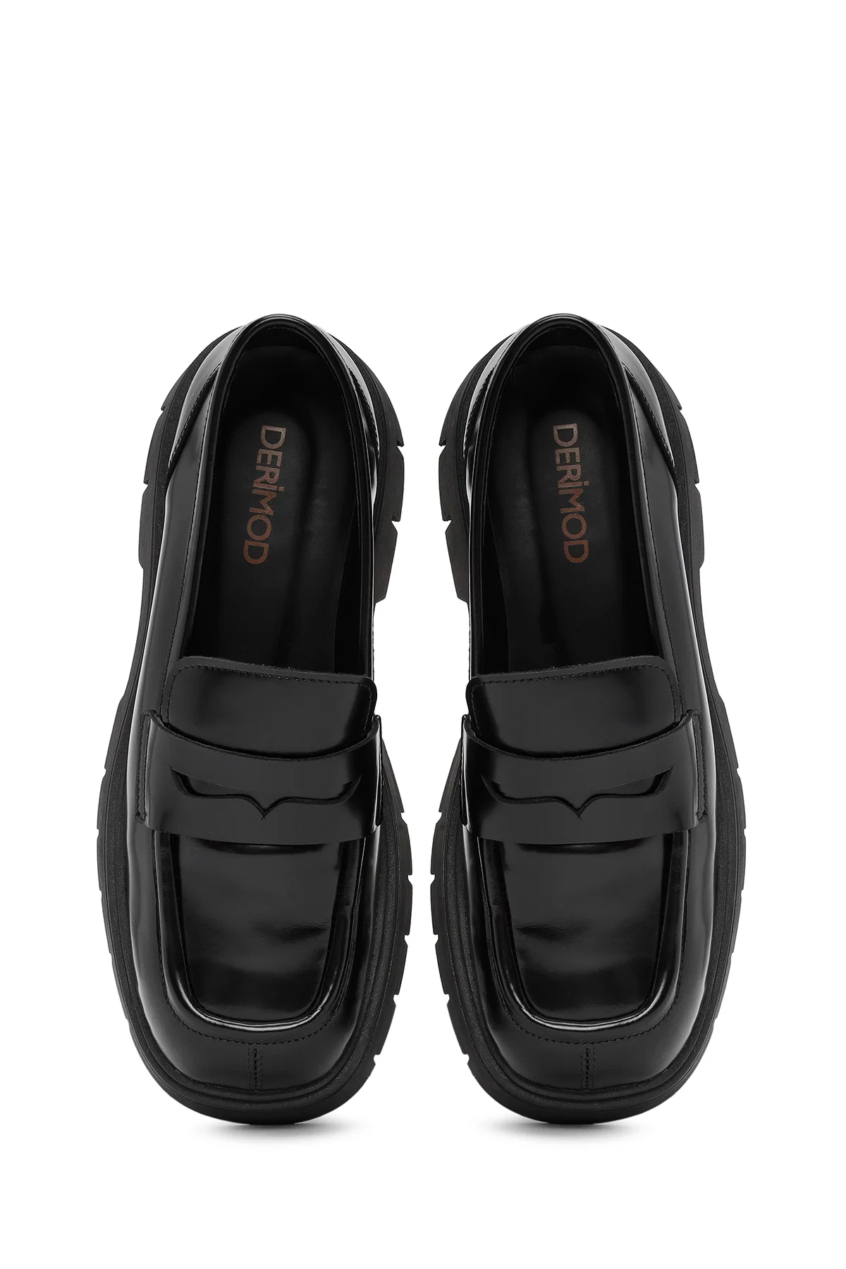 Kadın Siyah Deri Maskülen Loafer - Image 7