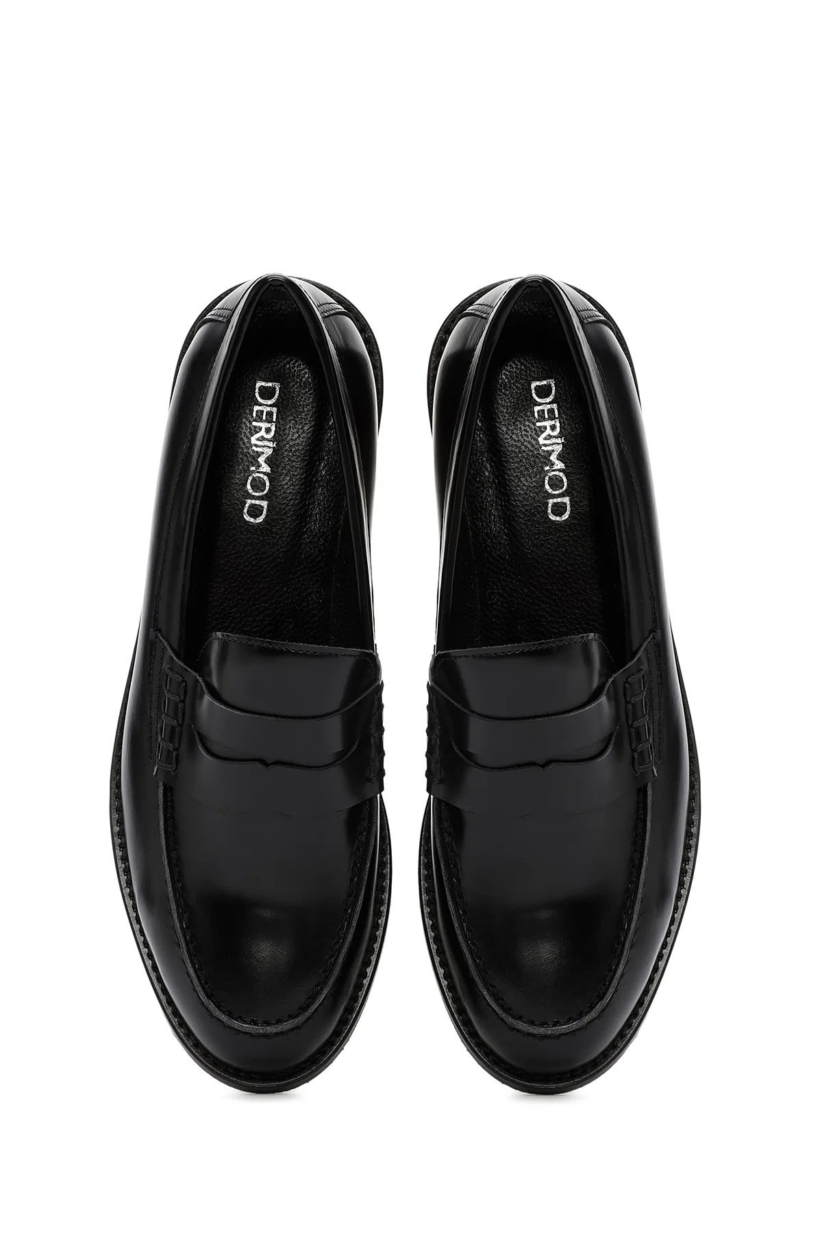 Kadın Siyah Deri Maskülen Loafer - Image 7