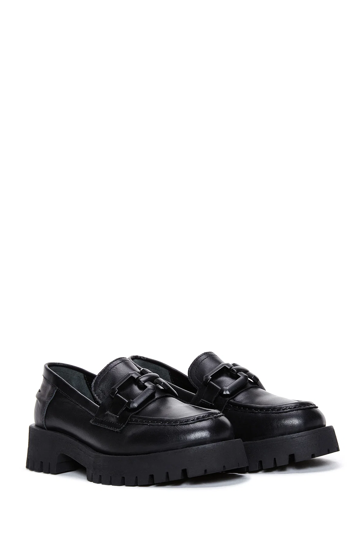 Kadın Siyah Deri Maskülen Loafer - Image 3