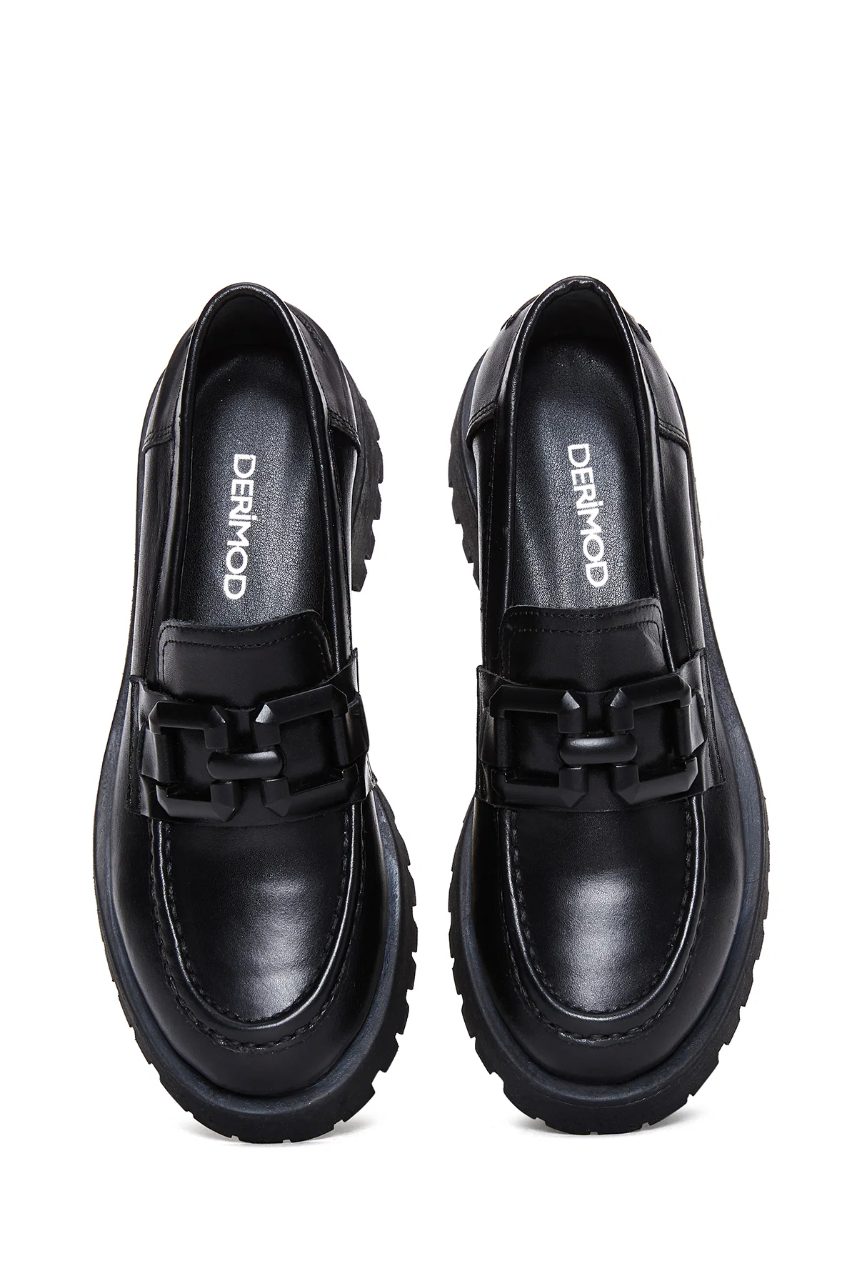 Kadın Siyah Deri Maskülen Loafer - Image 6