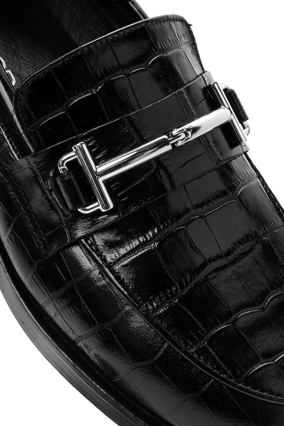 Kadın Siyah Deri Maskülen Loafer - Image 10
