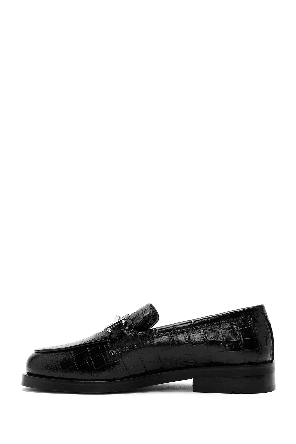 Kadın Siyah Deri Maskülen Loafer - Image 2