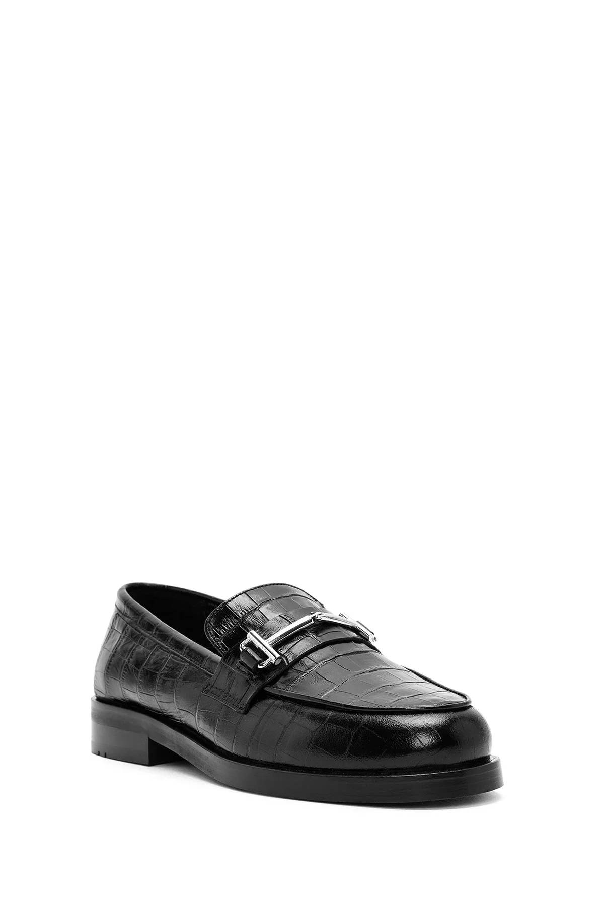 Kadın Siyah Deri Maskülen Loafer - Image 6