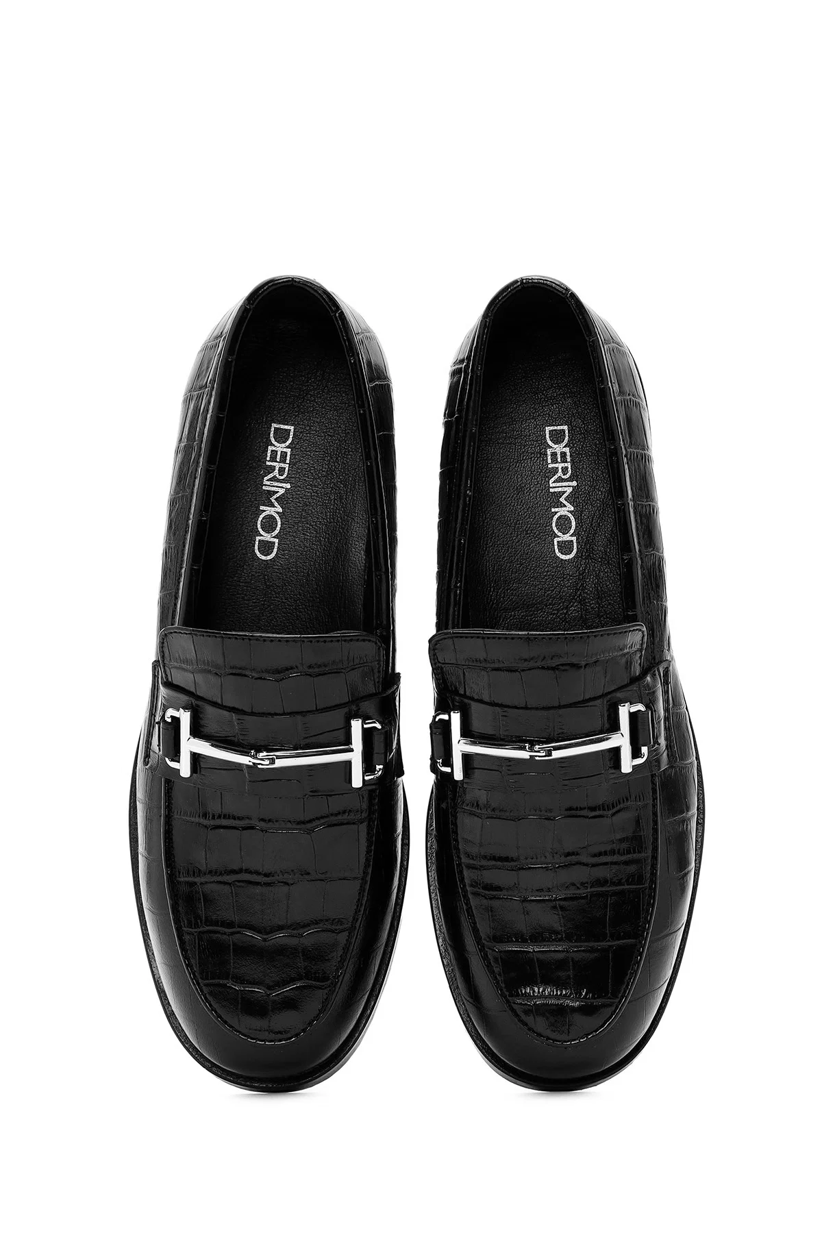 Kadın Siyah Deri Maskülen Loafer - Image 7