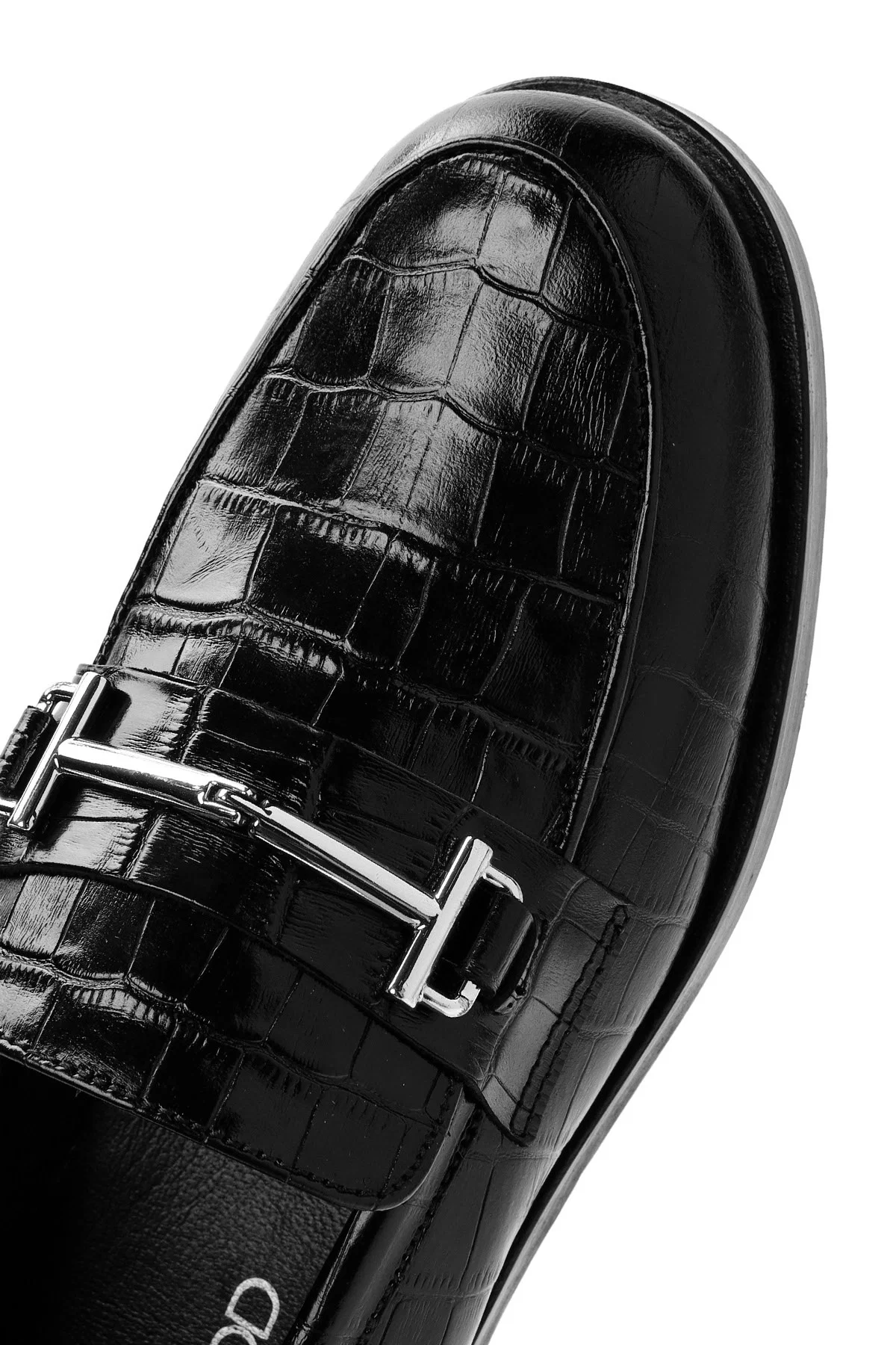 Kadın Siyah Deri Maskülen Loafer - Image 9