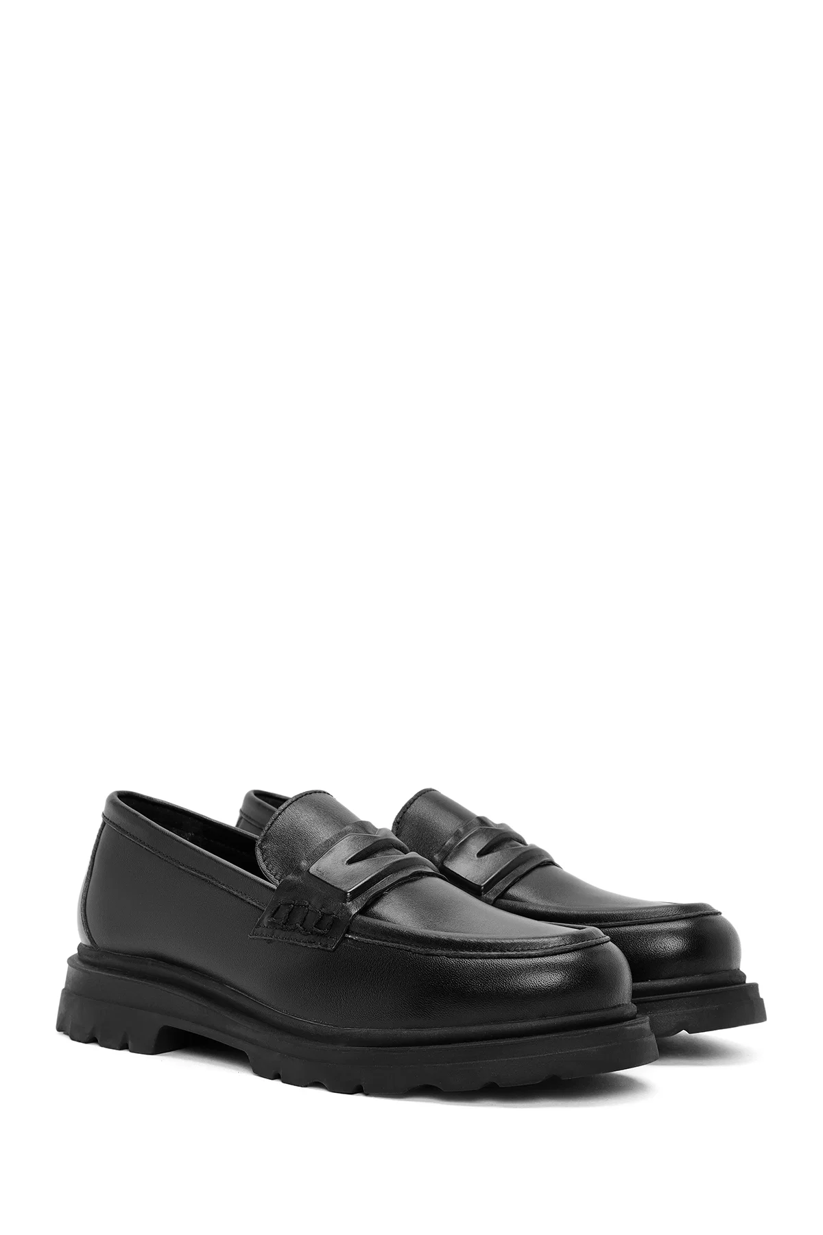 Kadın Siyah Deri Maskülen Loafer - Image 3