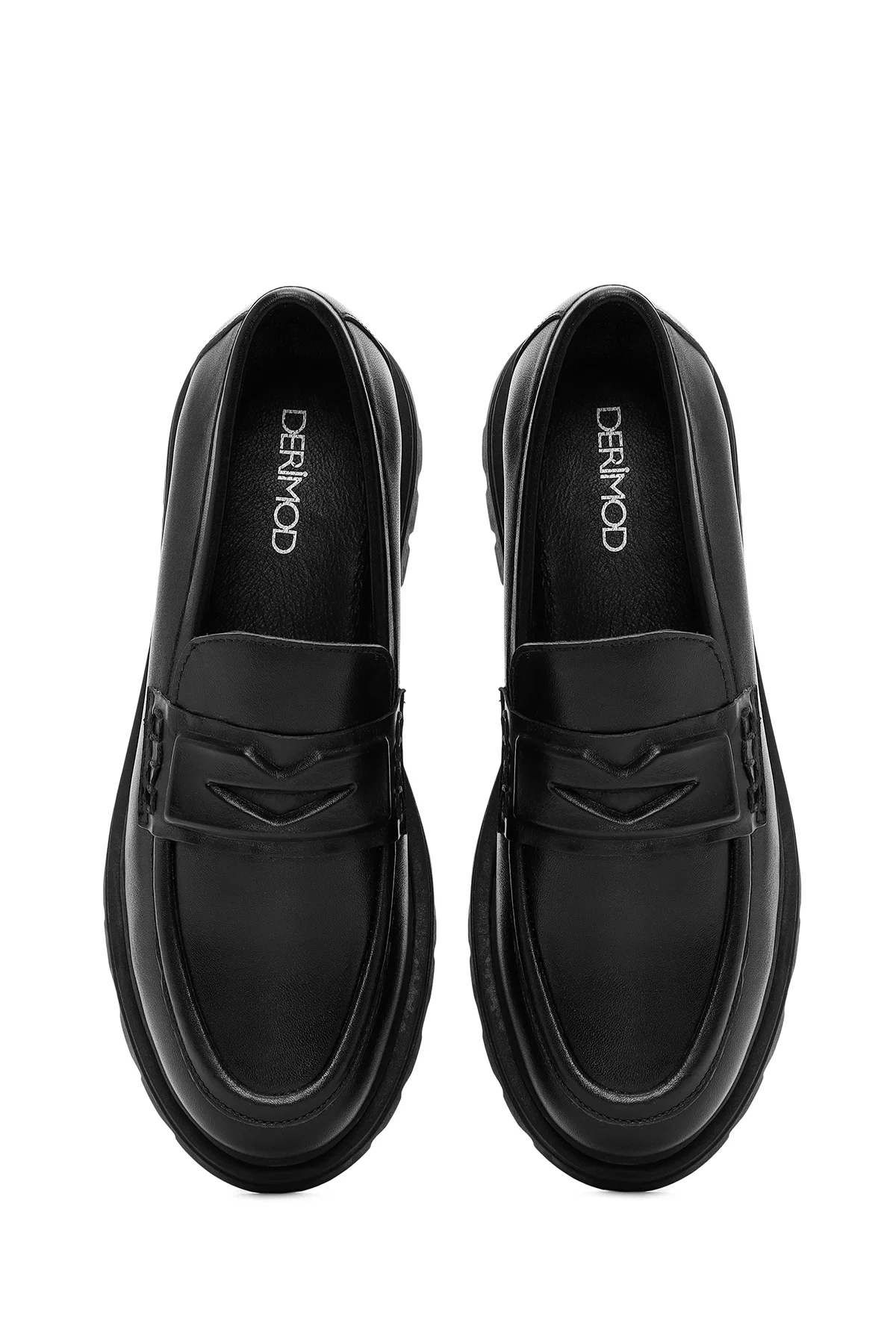Kadın Siyah Deri Maskülen Loafer - Image 7