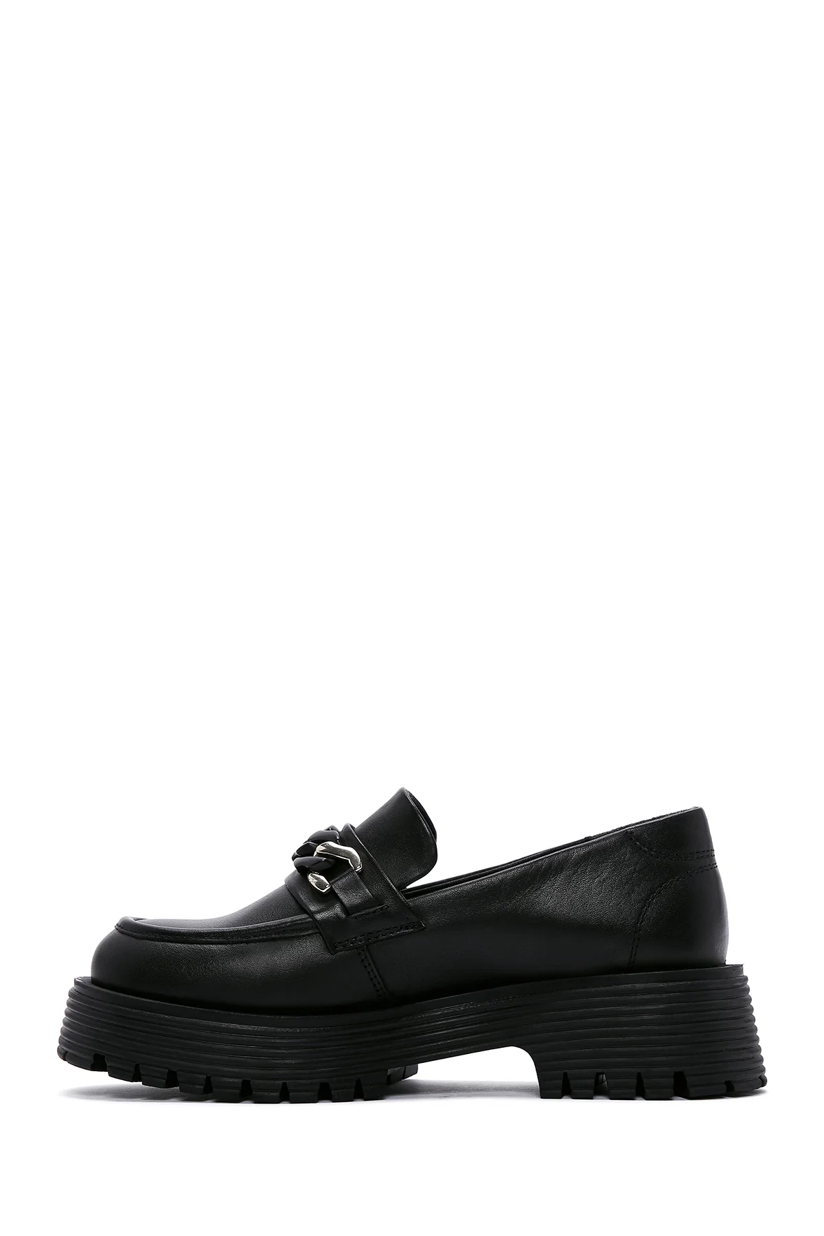 Kadın Siyah Deri Maskülen Loafer - Image 2