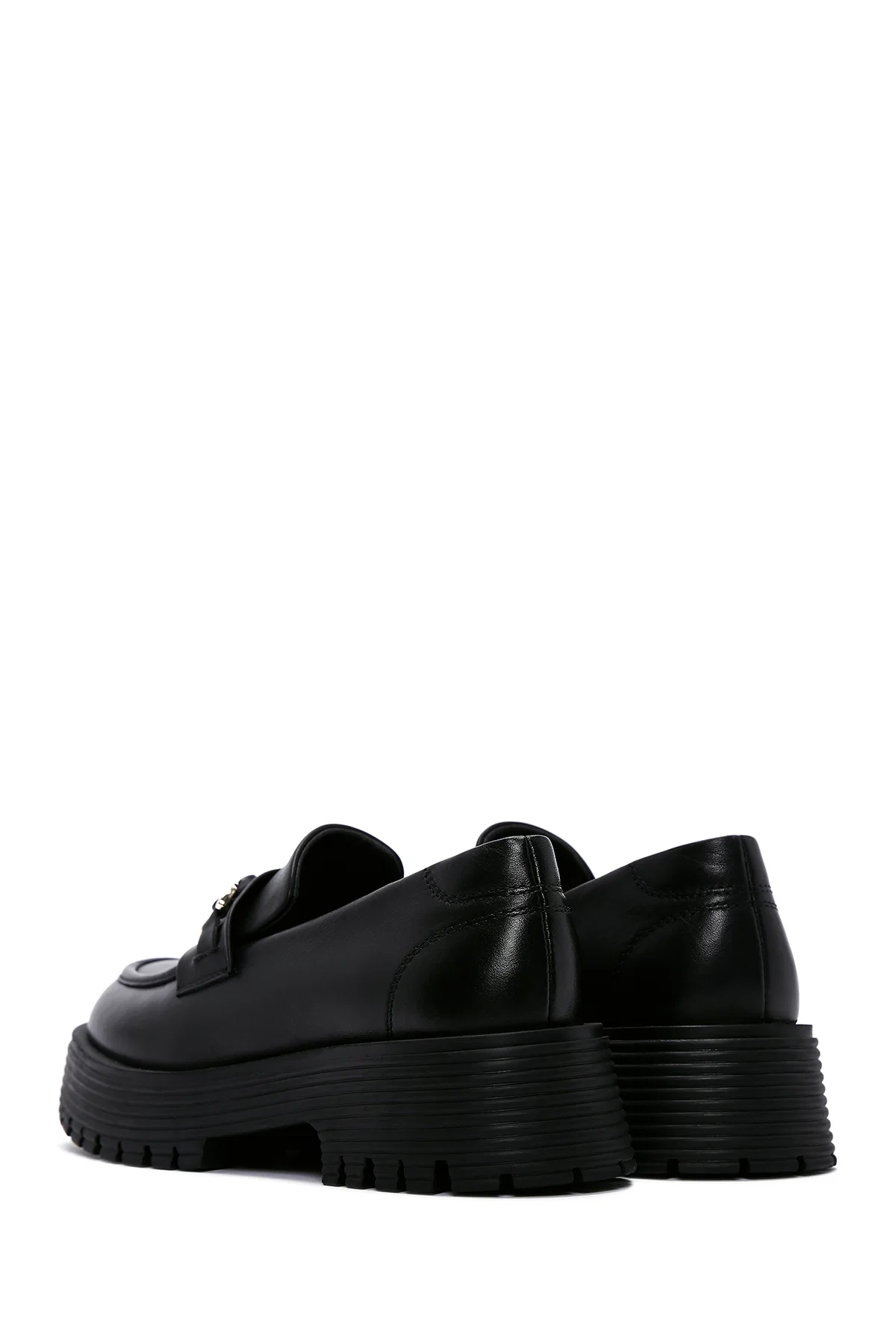 Kadın Siyah Deri Maskülen Loafer - Image 5