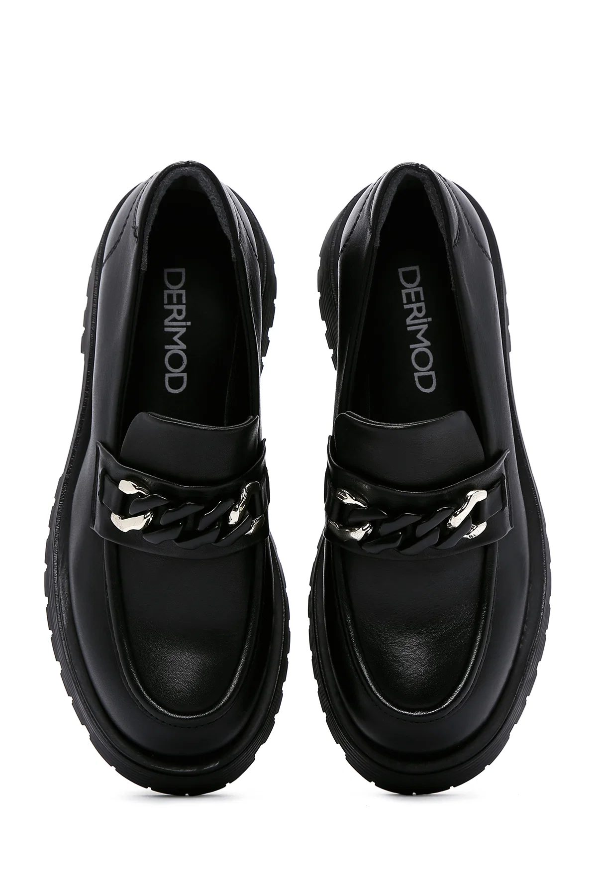 Kadın Siyah Deri Maskülen Loafer - Image 6