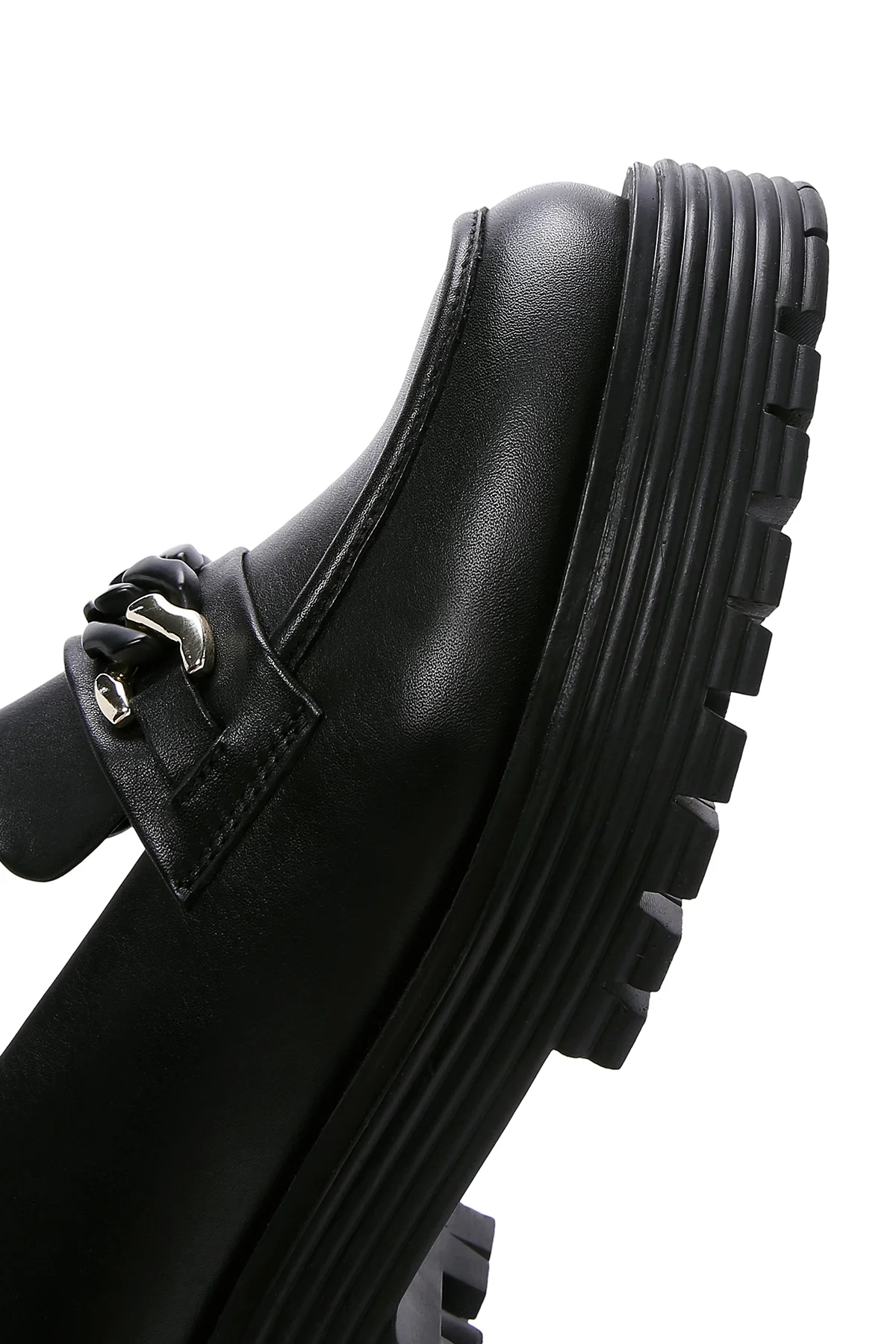 Kadın Siyah Deri Maskülen Loafer - Image 8