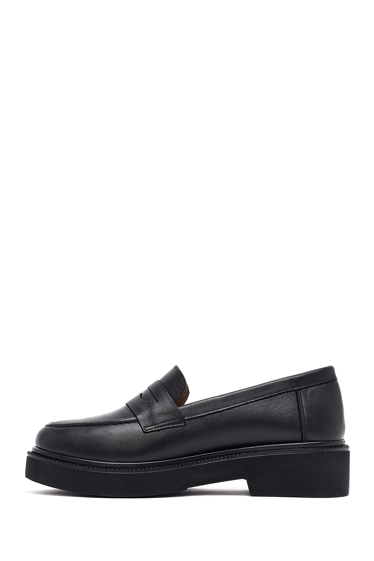 Kadın Siyah Deri Maskülen Loafer - Image 2