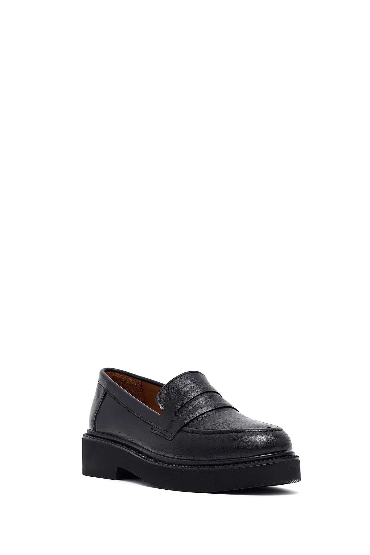 Kadın Siyah Deri Maskülen Loafer - Image 6