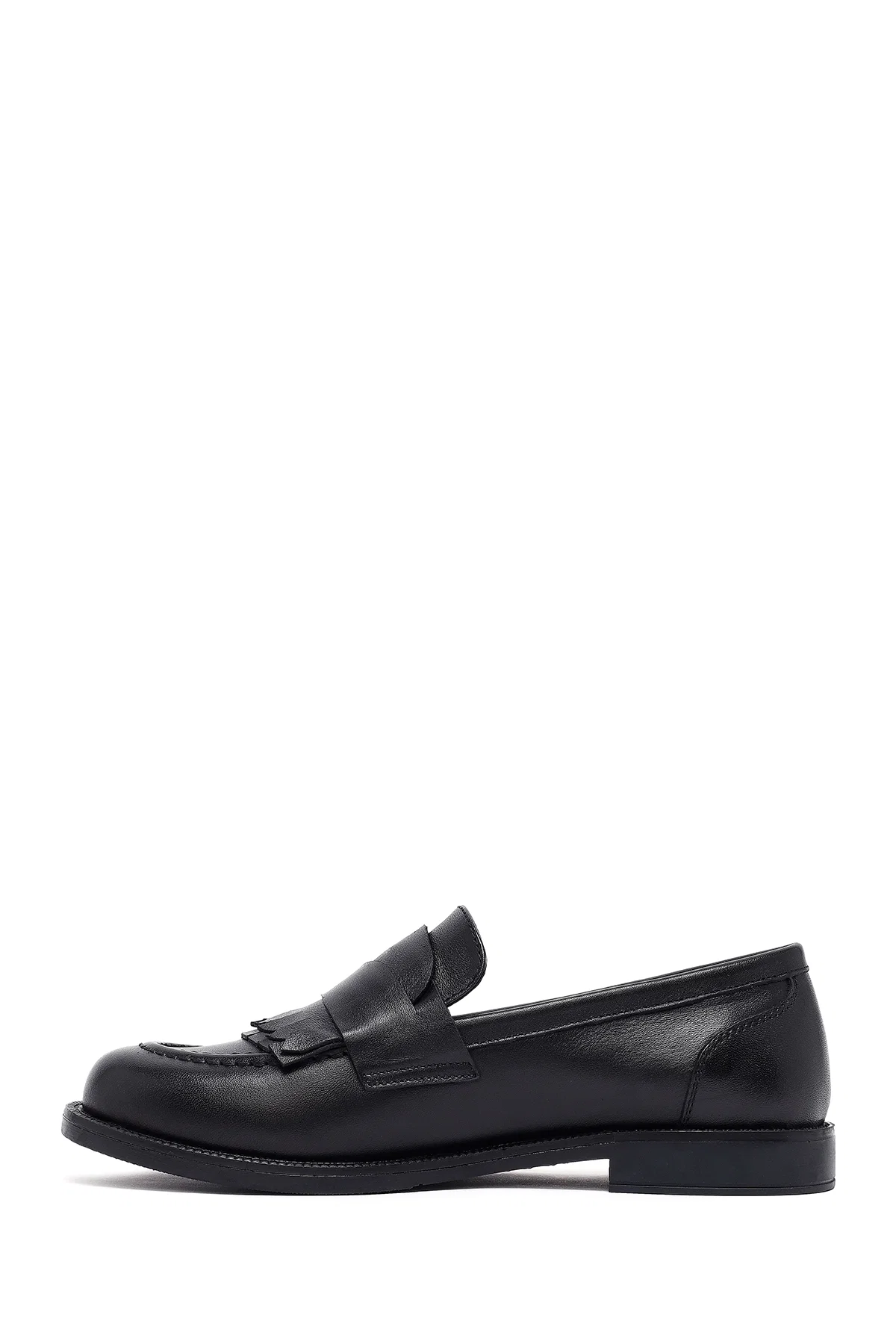 Kadın Siyah Deri Maskülen Loafer - Image 2
