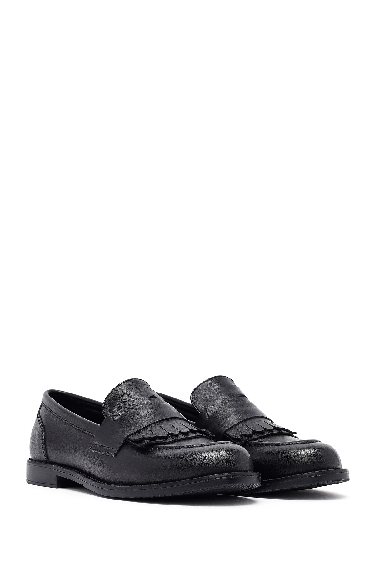Kadın Siyah Deri Maskülen Loafer - Image 3