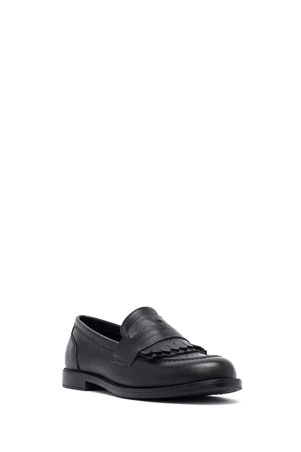 Kadın Siyah Deri Maskülen Loafer - Image 6