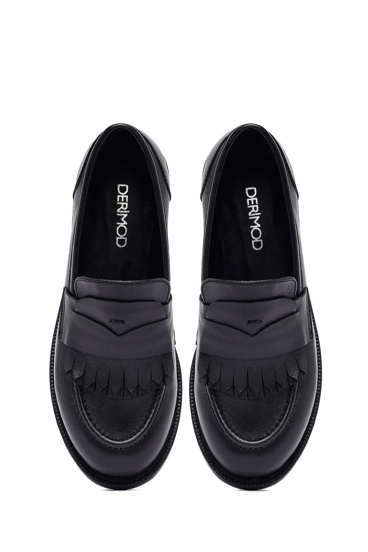 Kadın Siyah Deri Maskülen Loafer - Image 7