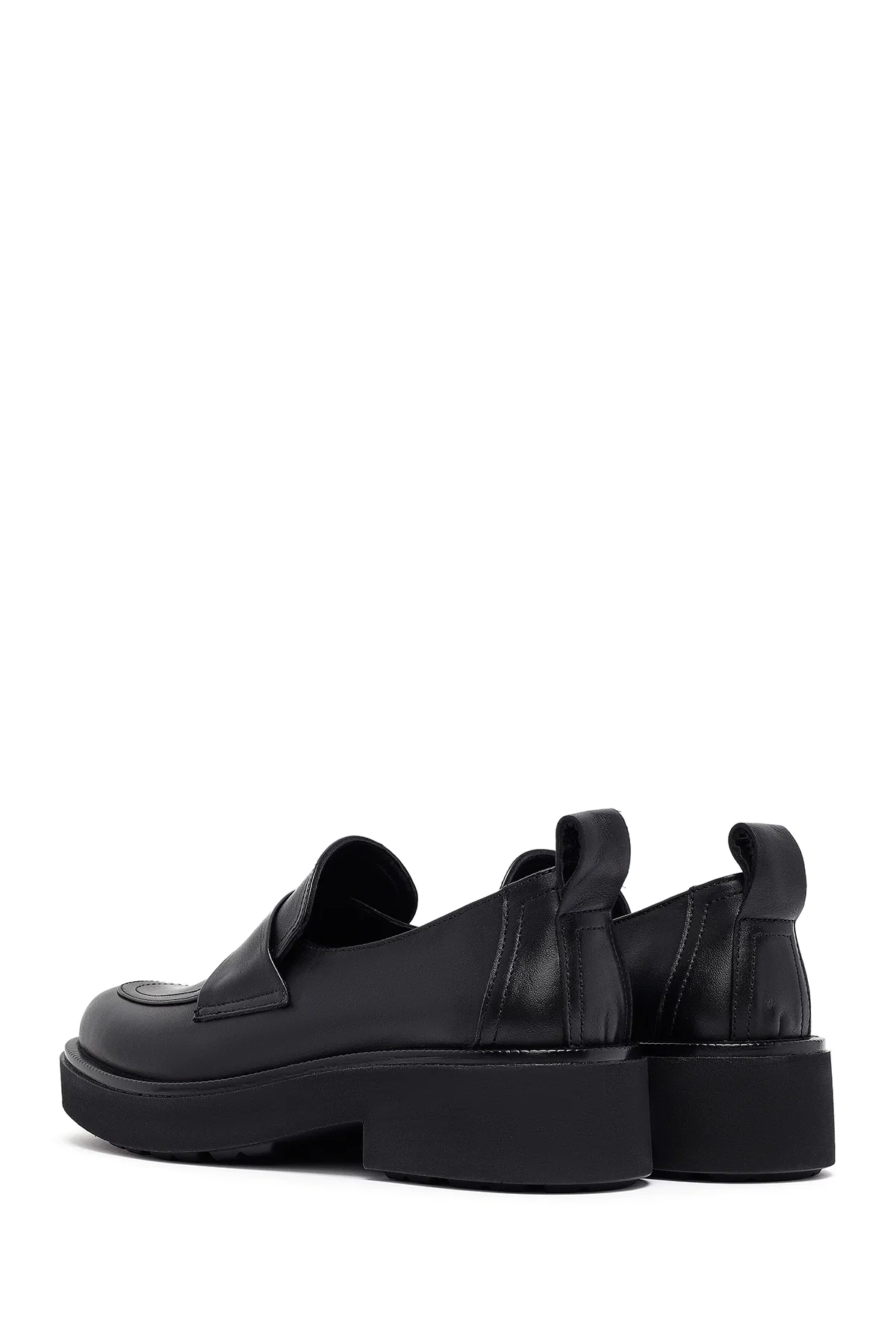 Kadın Siyah Deri Maskülen Loafer - Image 5