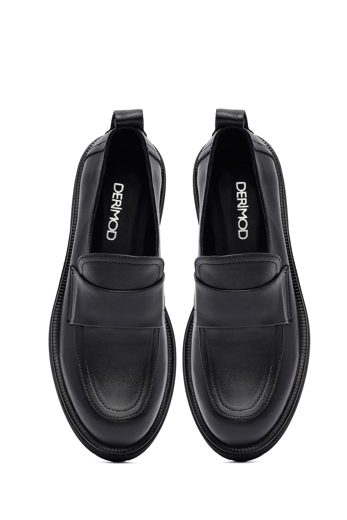 Kadın Siyah Deri Maskülen Loafer - Image 7