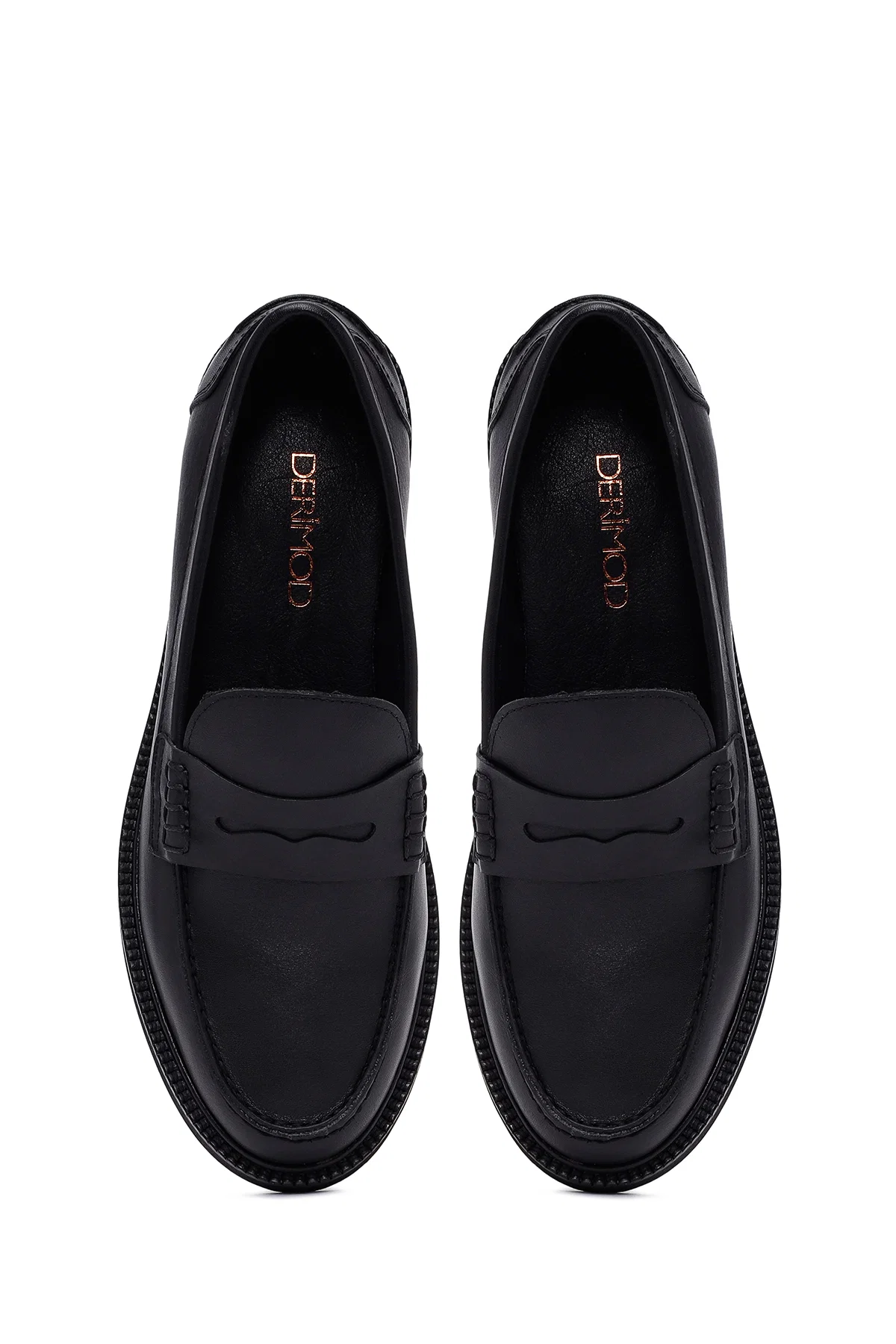 Kadın Siyah Deri Maskülen Loafer - Image 7