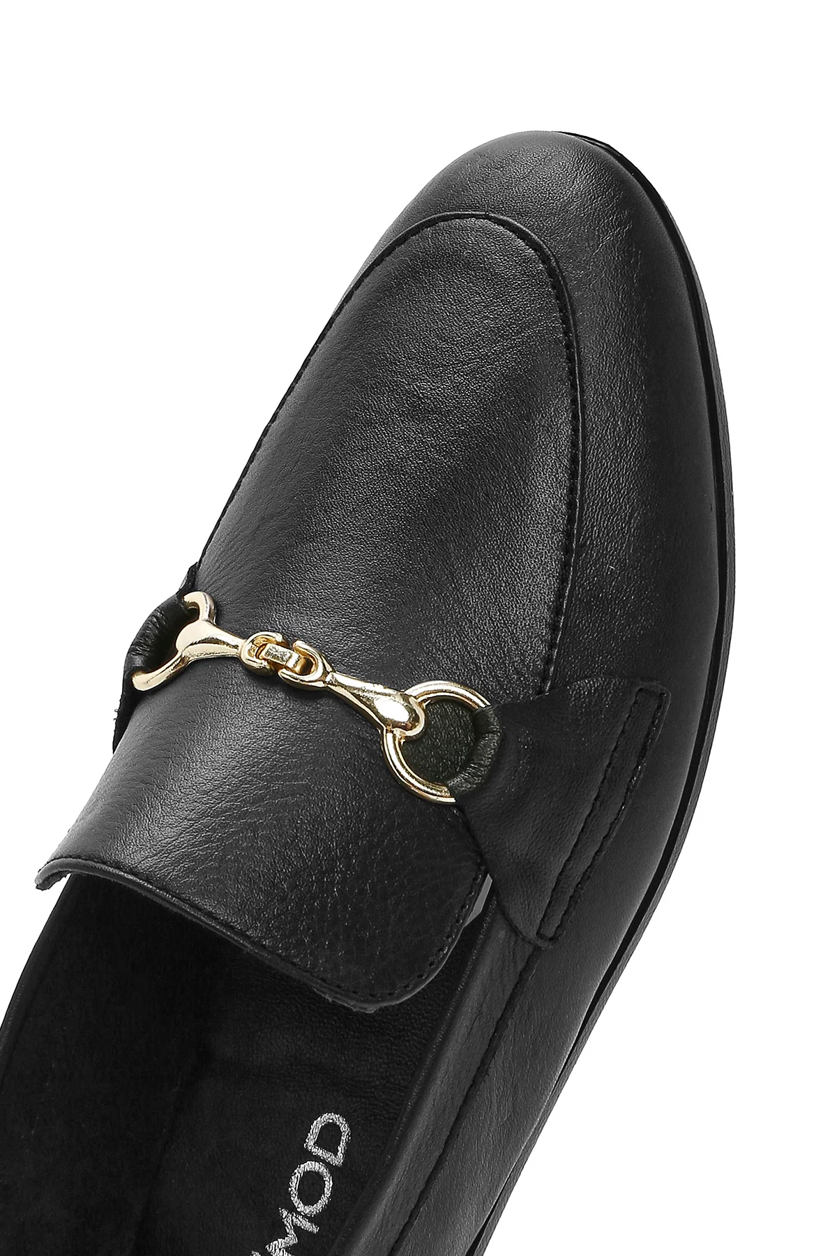 Kadın Siyah Deri Maskülen Loafer - Image 8