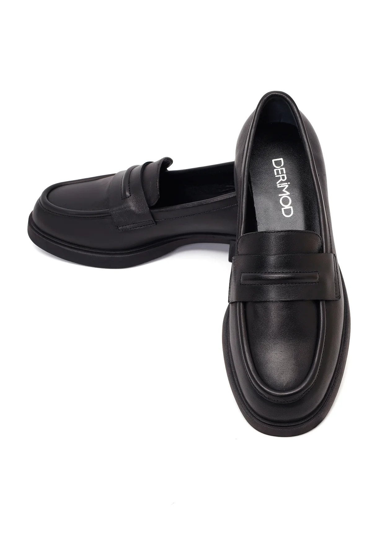 Kadın Siyah Deri Maskülen Loafer - Image 10
