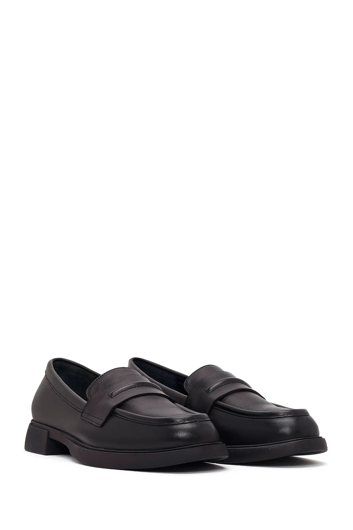 Kadın Siyah Deri Maskülen Loafer - Image 2