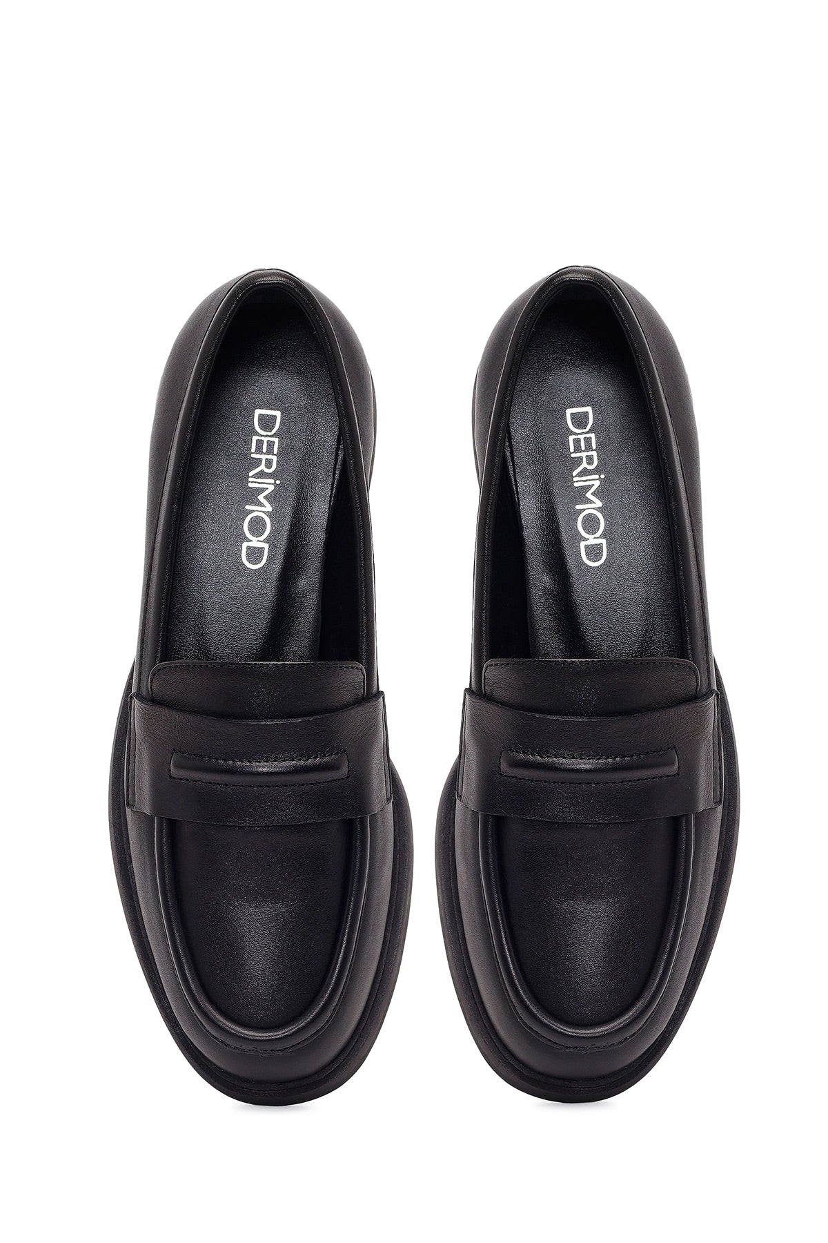 Kadın Siyah Deri Maskülen Loafer - Image 4