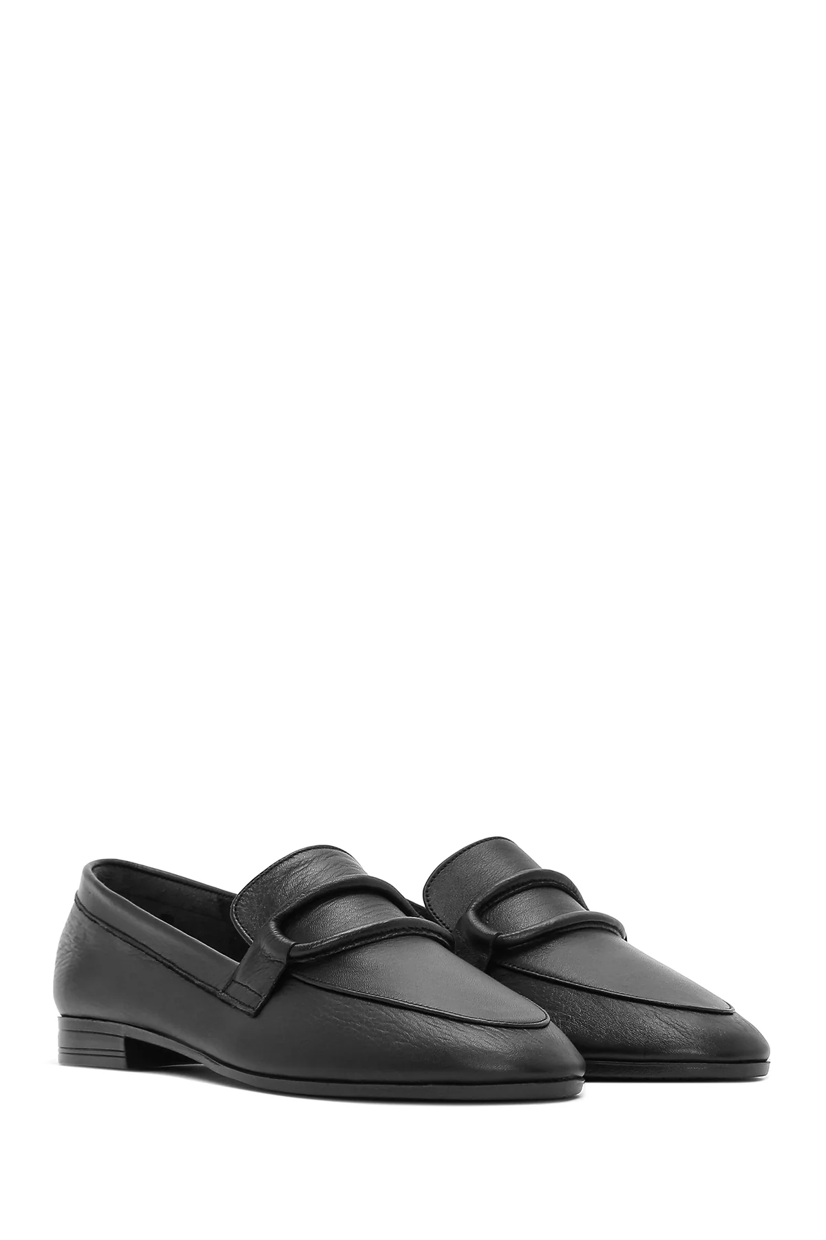 Kadın Siyah Deri Maskülen Loafer - Image 2