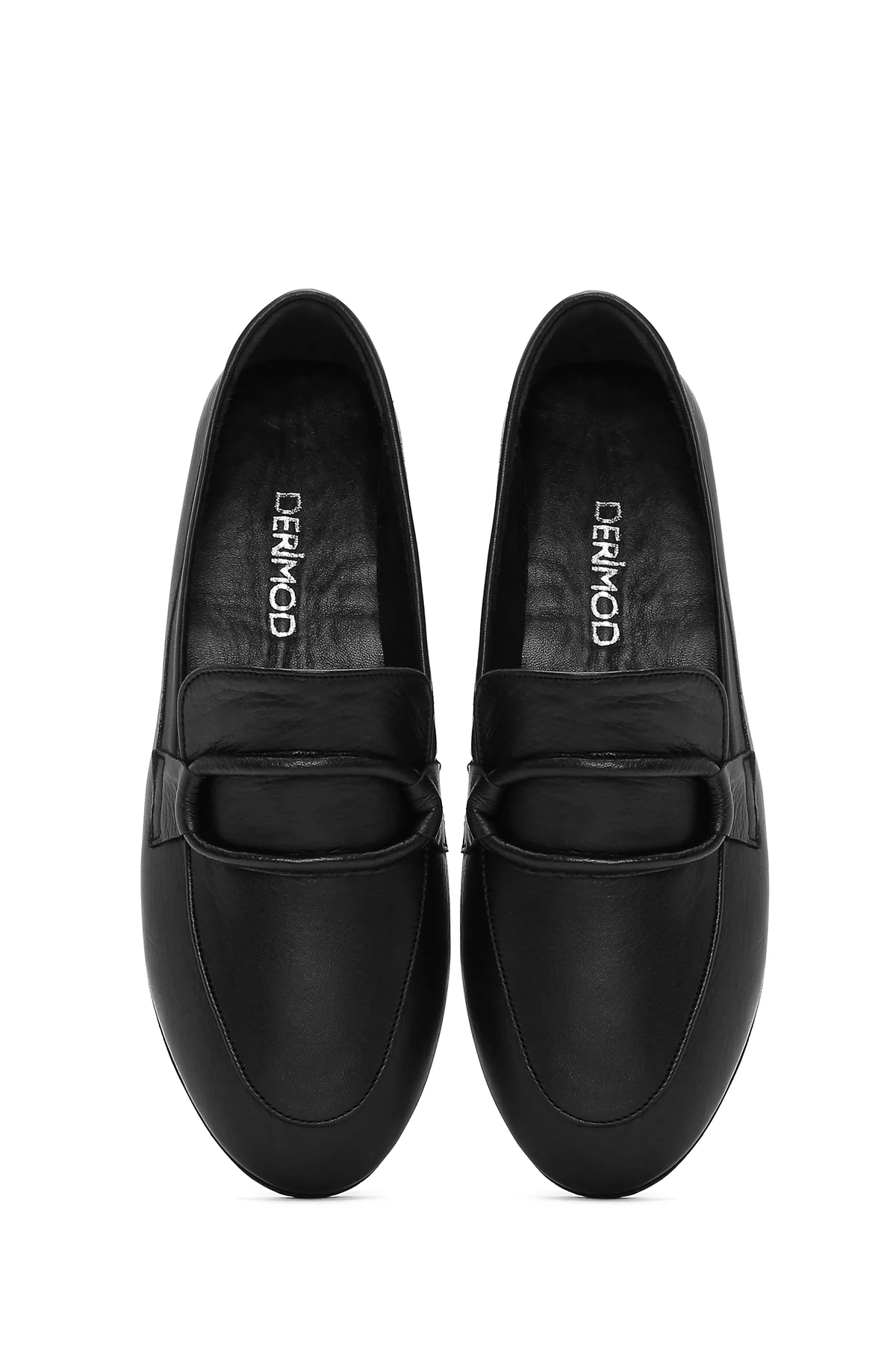 Kadın Siyah Deri Maskülen Loafer - Image 4