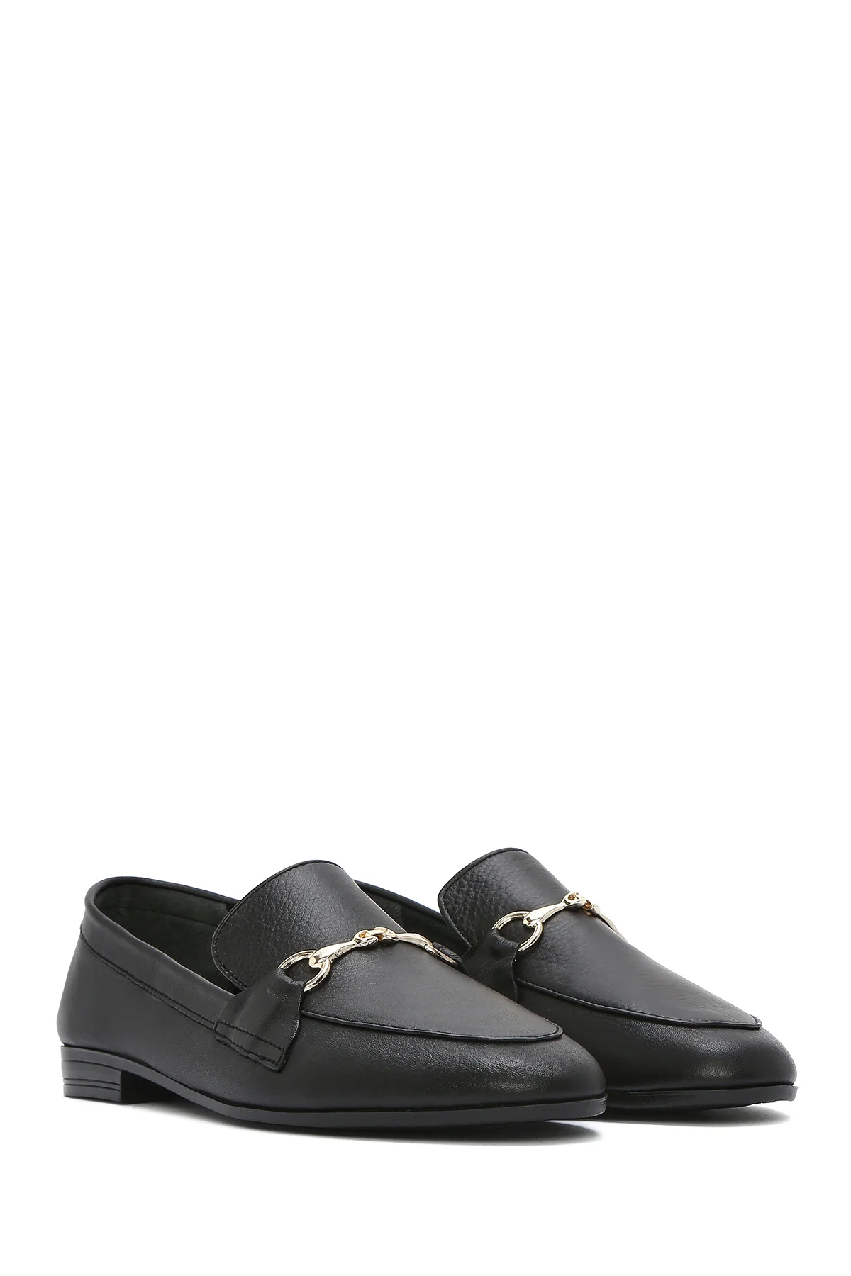Kadın Siyah Deri Maskülen Loafer - Image 2