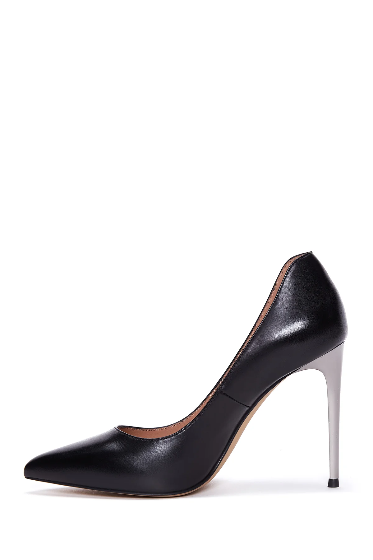 Kadın Siyah Deri Metal Topuklu Stiletto - Image 3