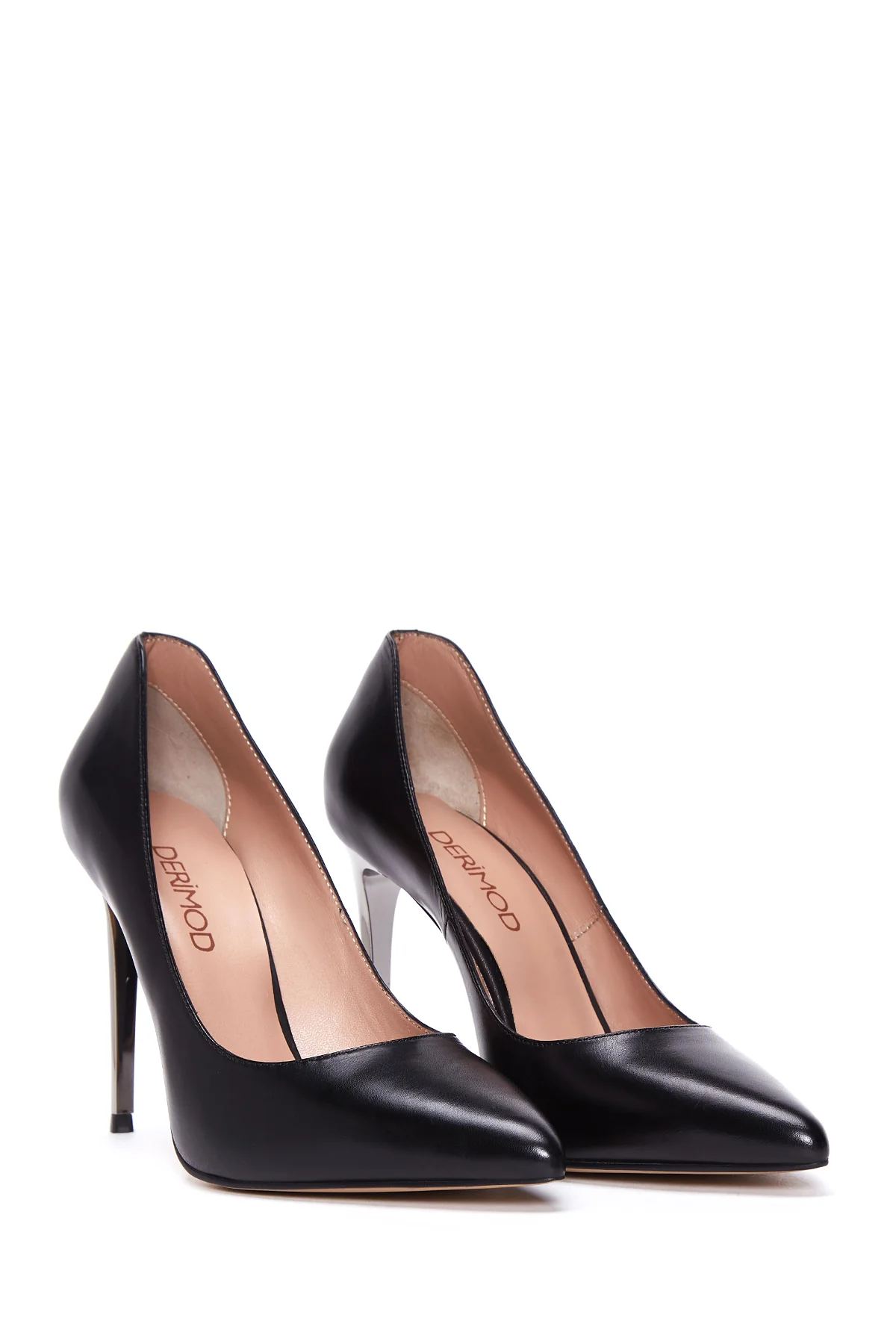 Kadın Siyah Deri Metal Topuklu Stiletto - Image 4