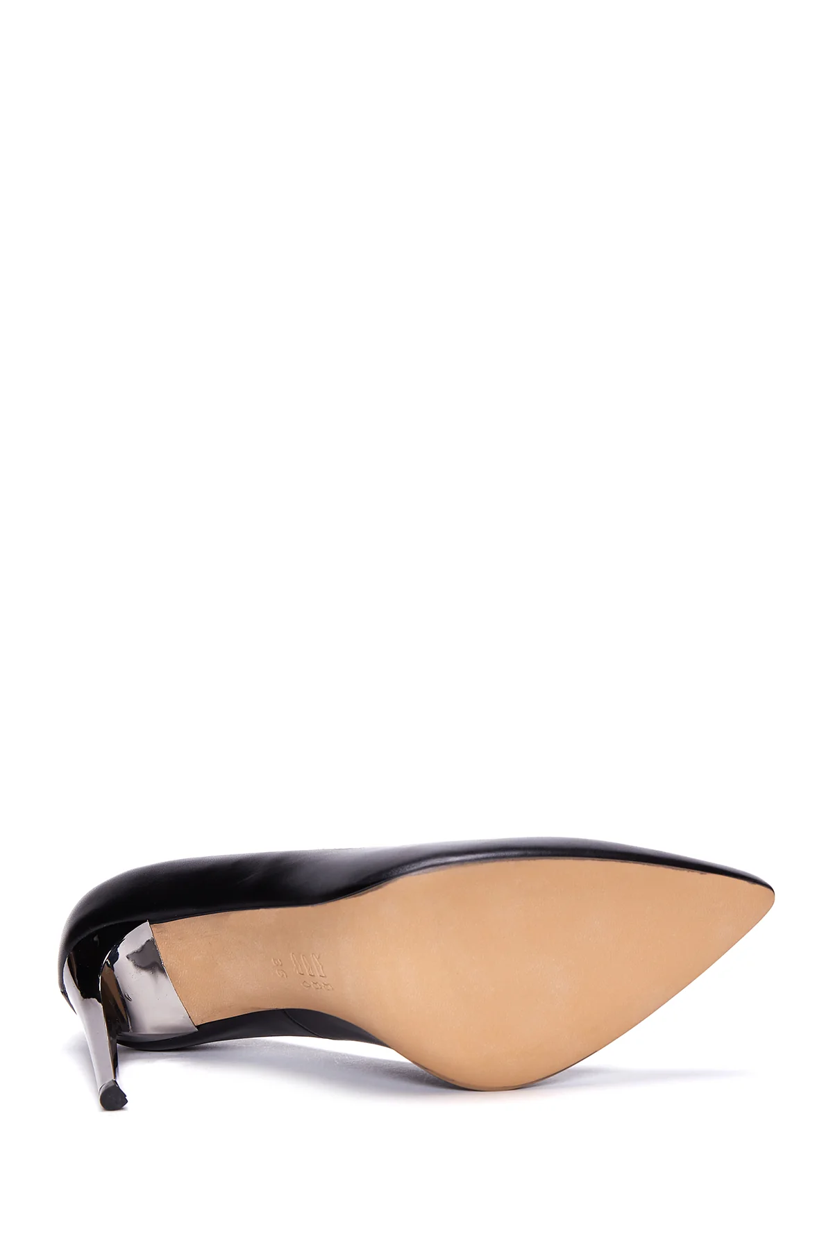 Kadın Siyah Deri Metal Topuklu Stiletto - Image 5