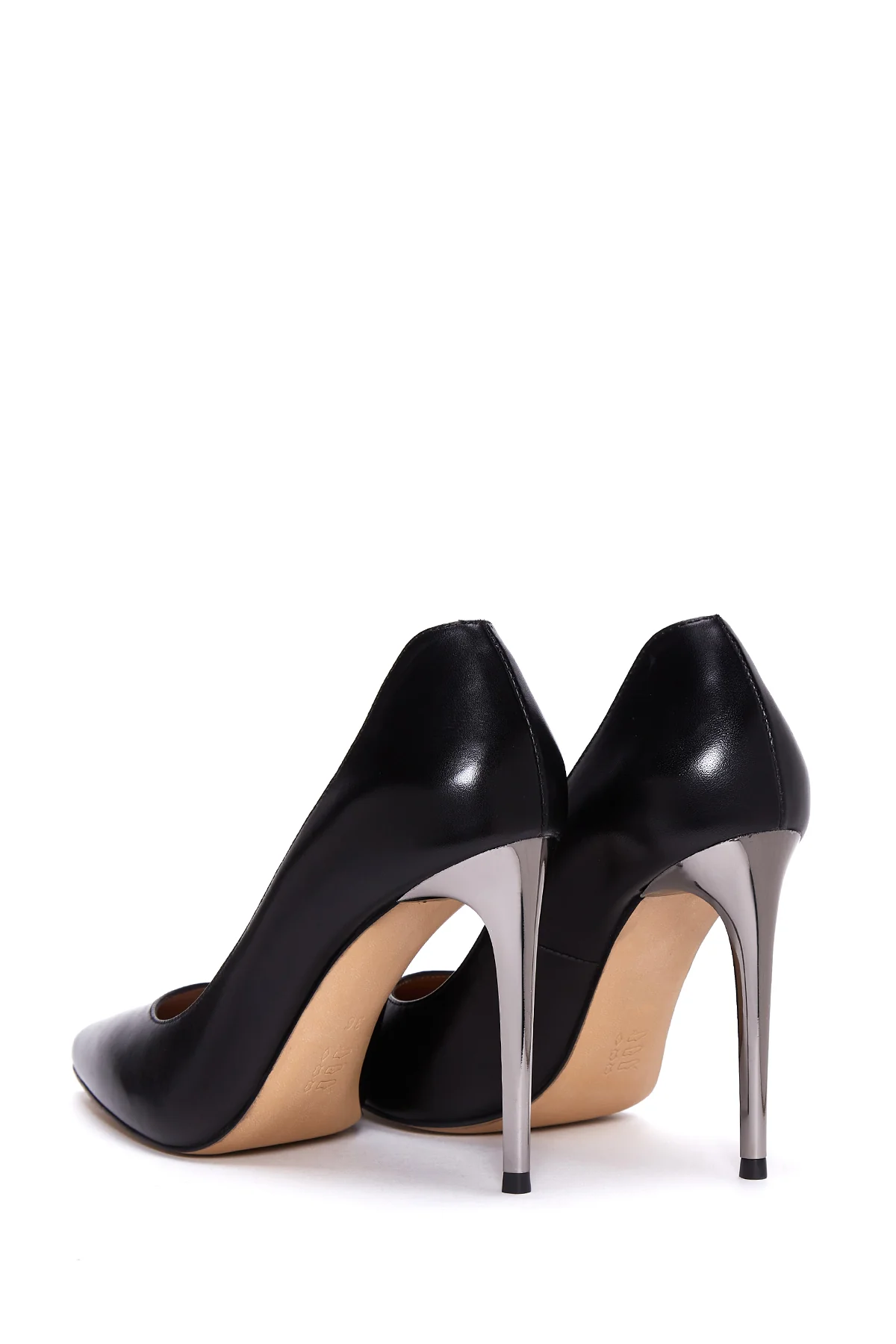 Kadın Siyah Deri Metal Topuklu Stiletto - Image 6