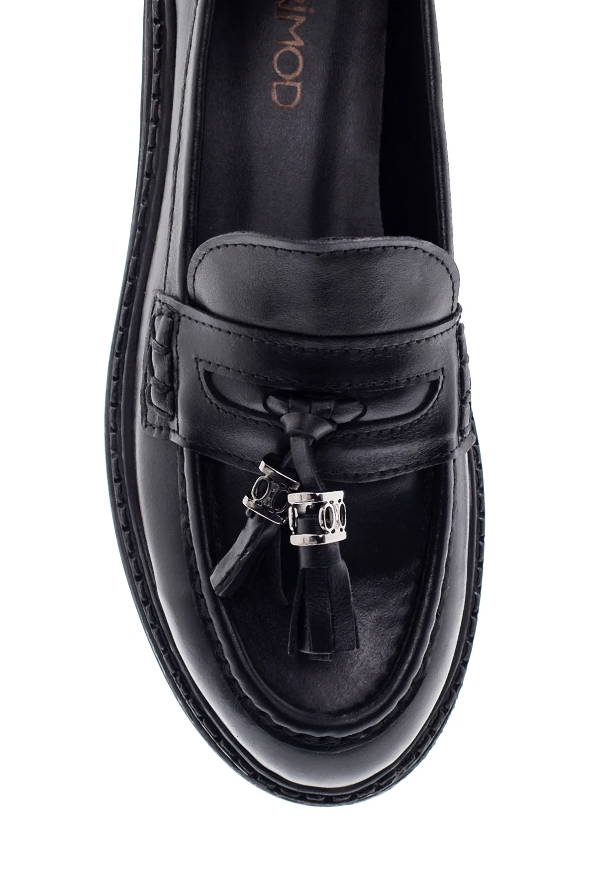 Kadın Siyah Deri Püsküllü Loafer - Image 6