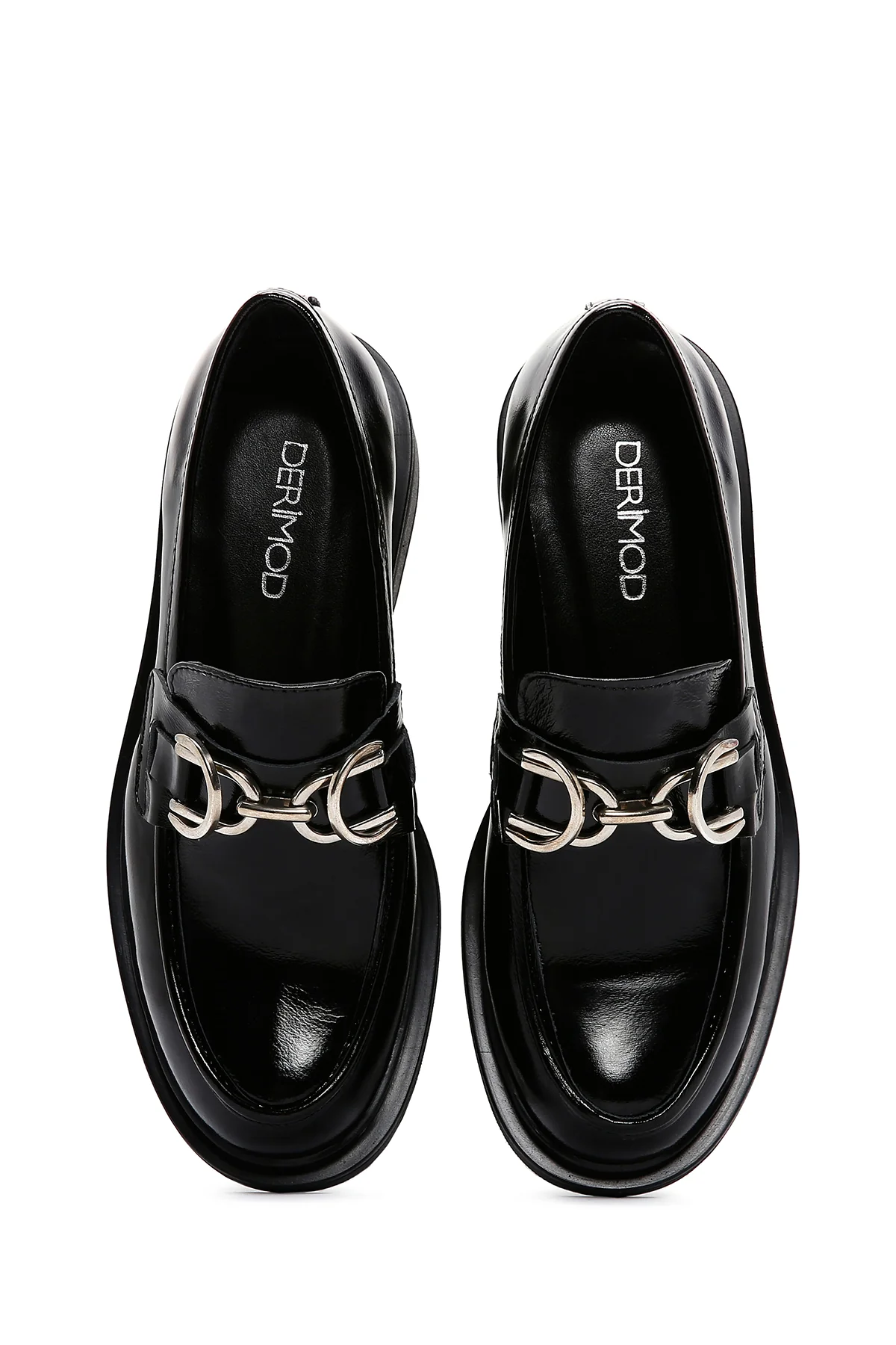 Kadın Siyah Deri Rugan Maskülen Klasik Loafer - Image 6