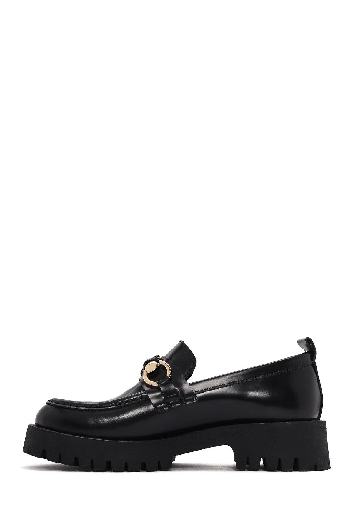 Kadın Siyah Deri Rugan Maskülen Loafer - Image 2