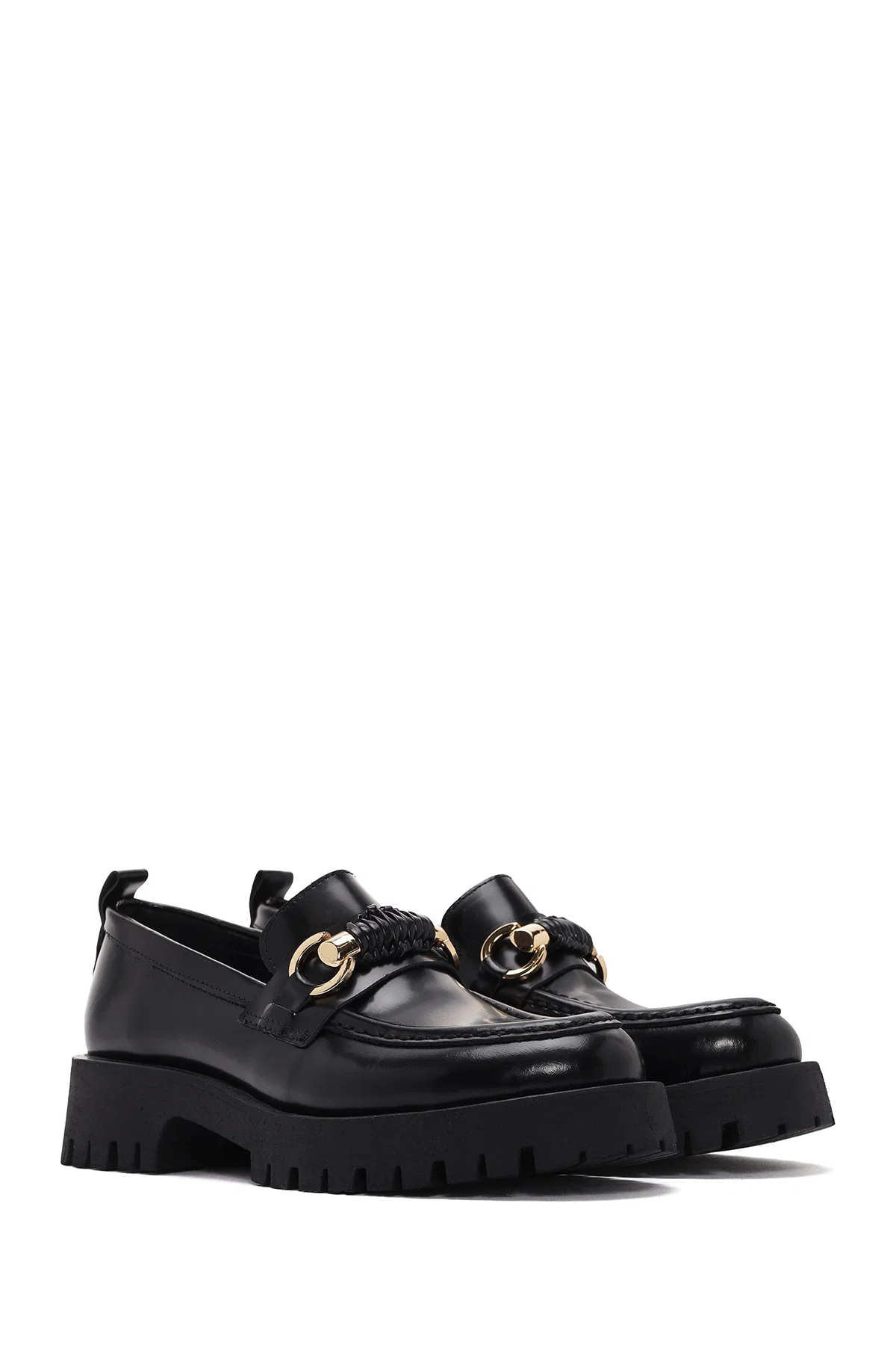 Kadın Siyah Deri Rugan Maskülen Loafer - Image 3