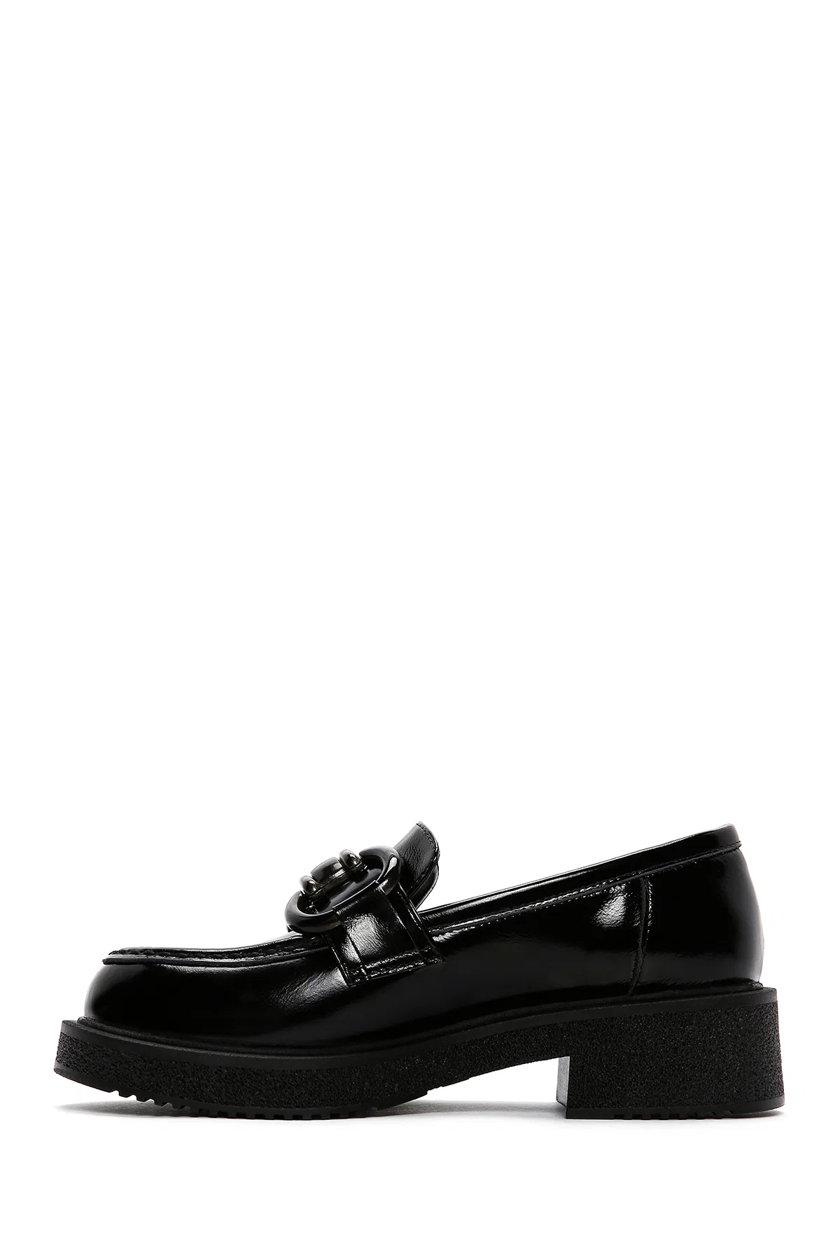 Kadın Siyah Deri Rugan Maskülen Loafer - Image 2