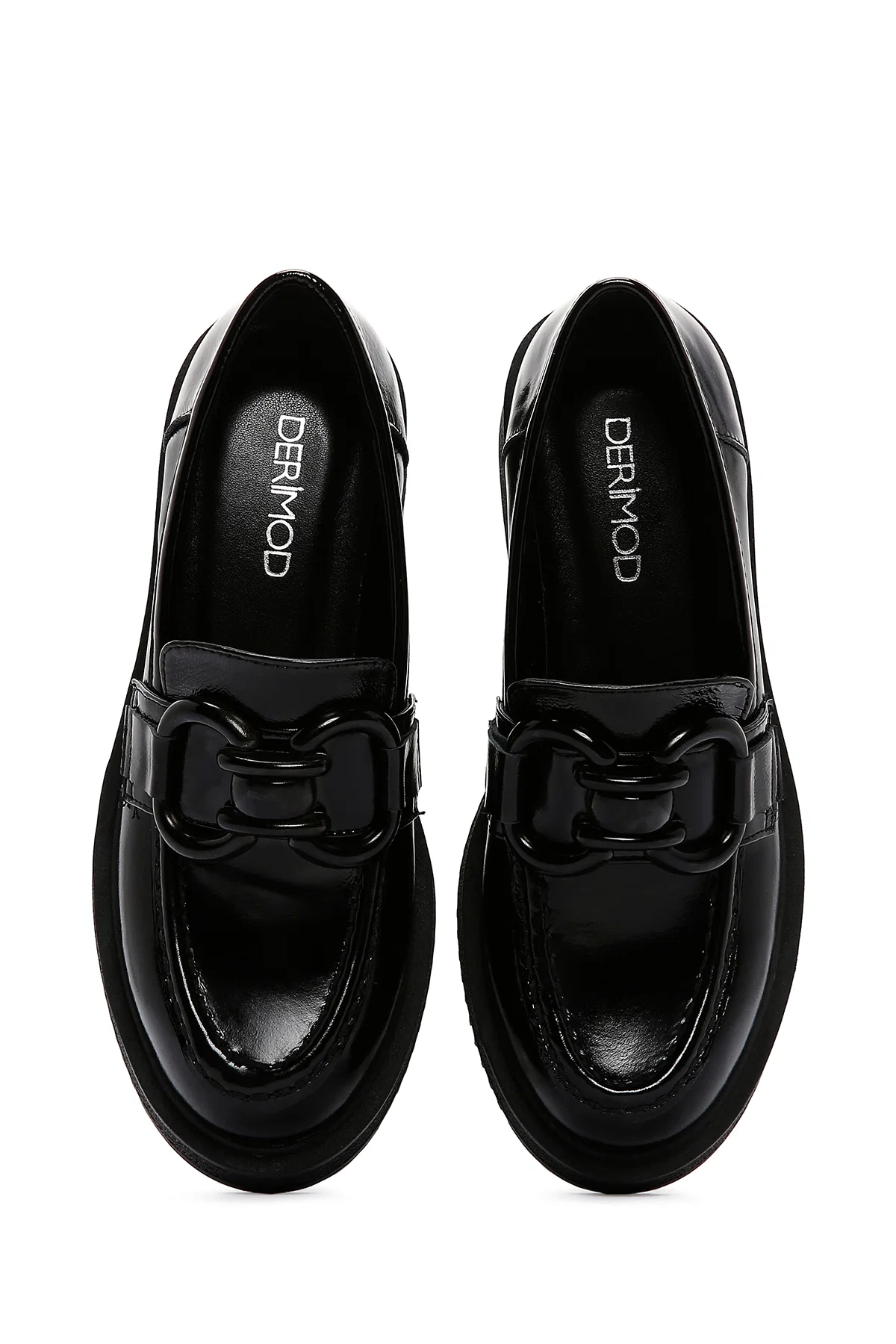 Kadın Siyah Deri Rugan Maskülen Loafer - Image 6