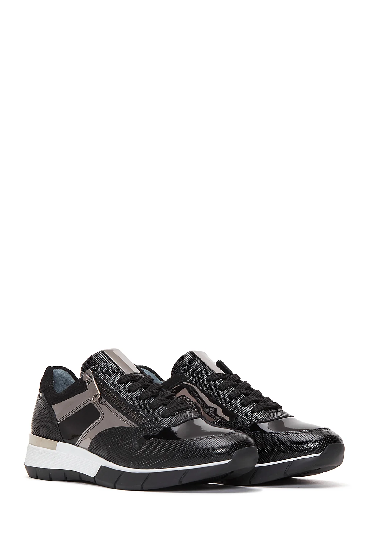 Kadın Siyah Deri Sneaker - Image 3