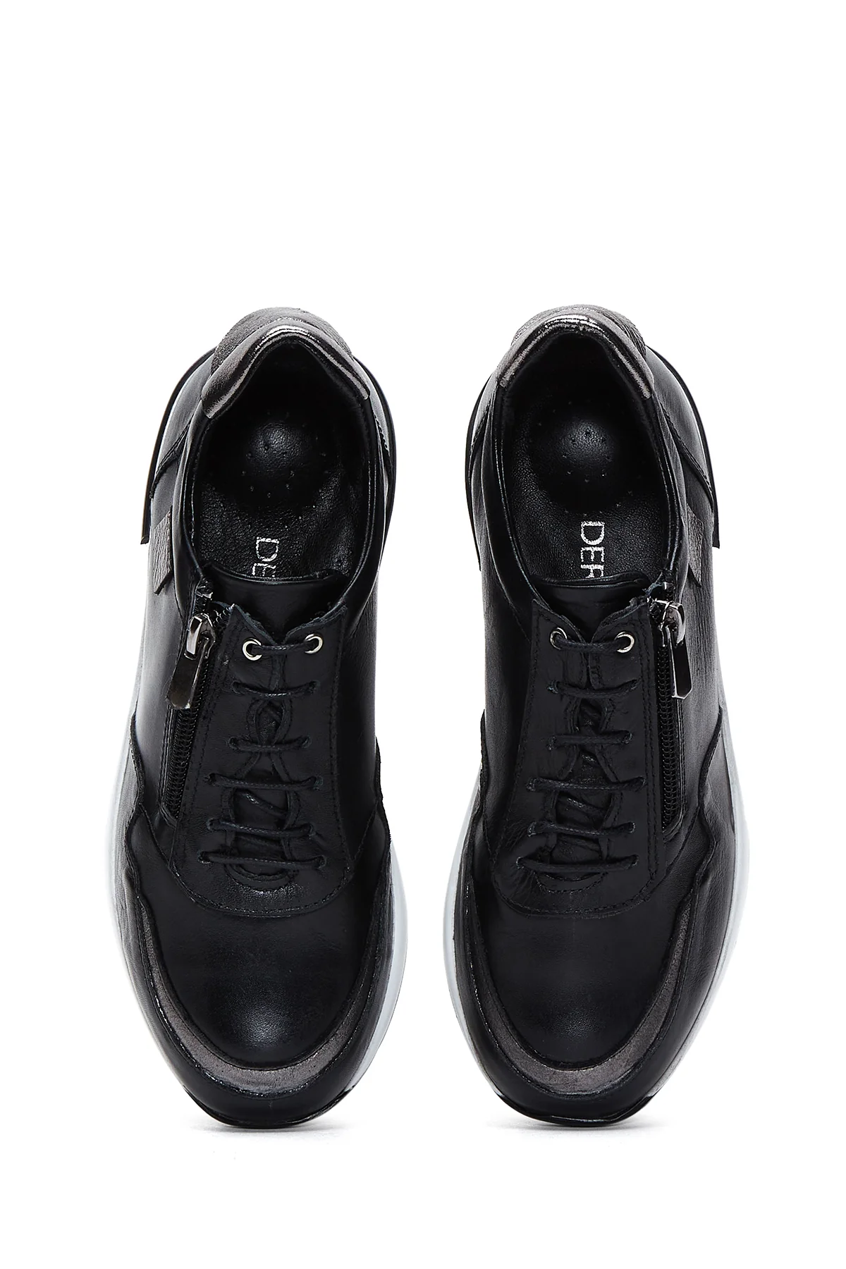 Kadın Siyah Deri Sneaker - Image 6