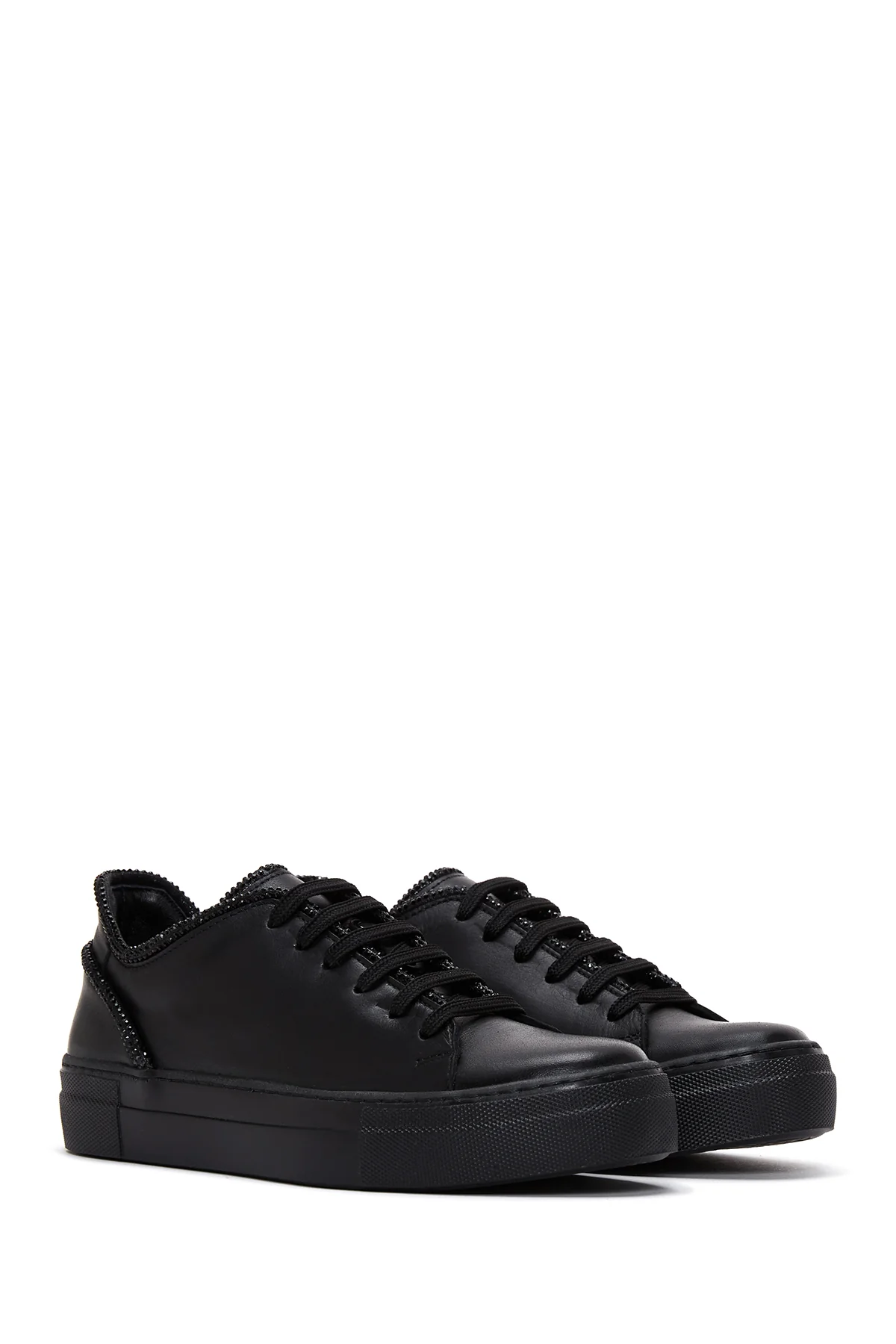 Kadın Siyah Deri Sneaker - Image 3