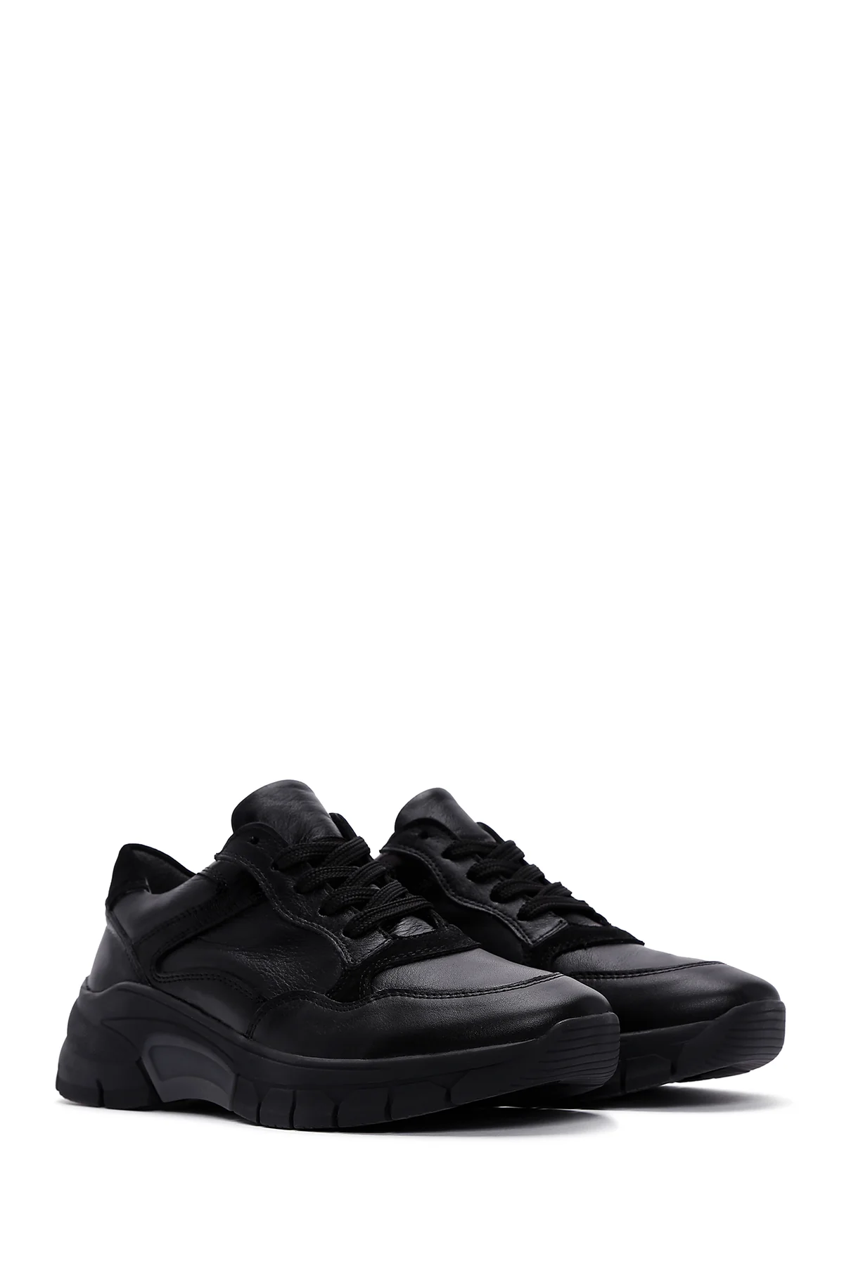 Kadın Siyah Deri Sneaker - Image 3