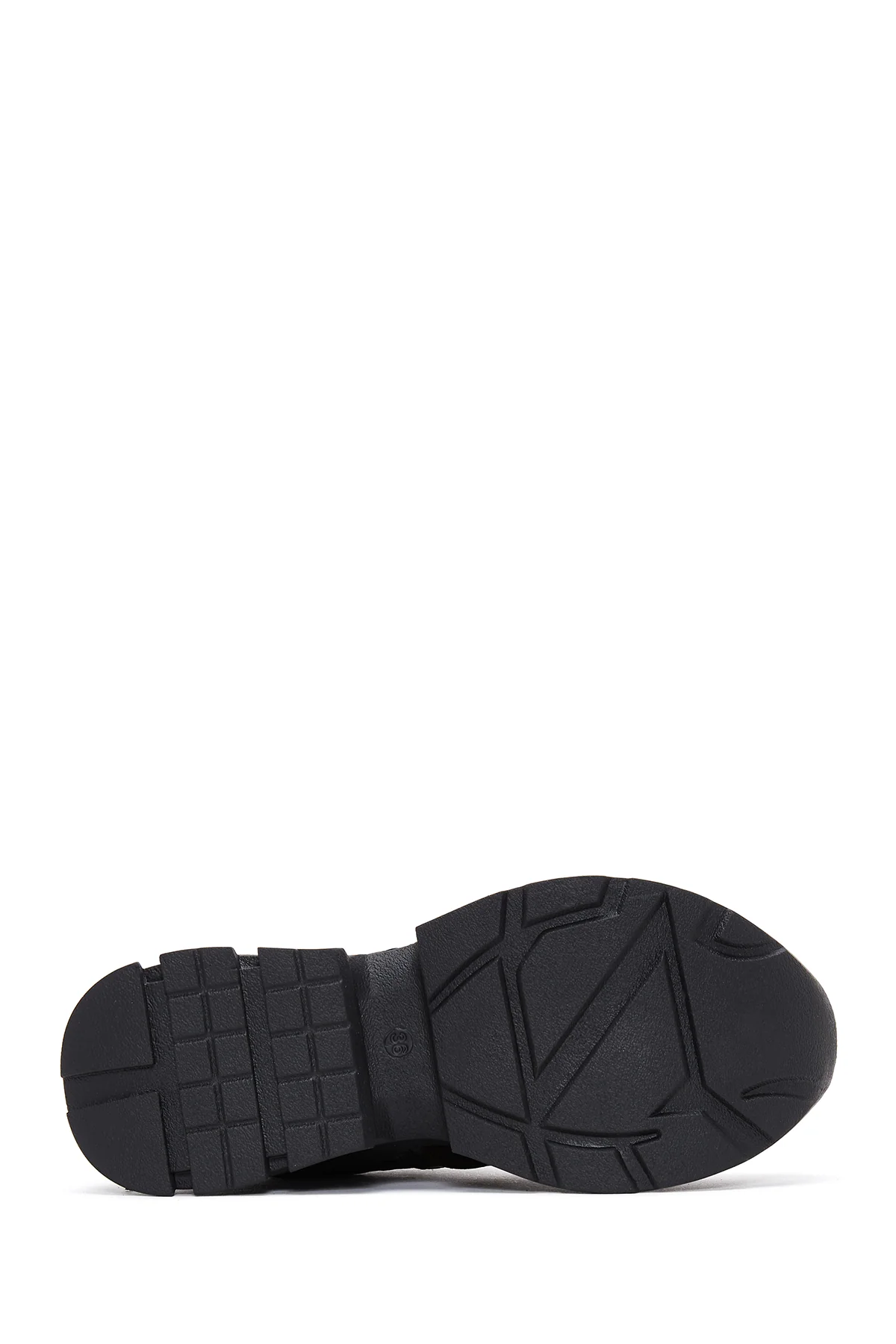 Kadın Siyah Deri Süet Detaylı Kalın Tabanlı Sneaker - Image 4