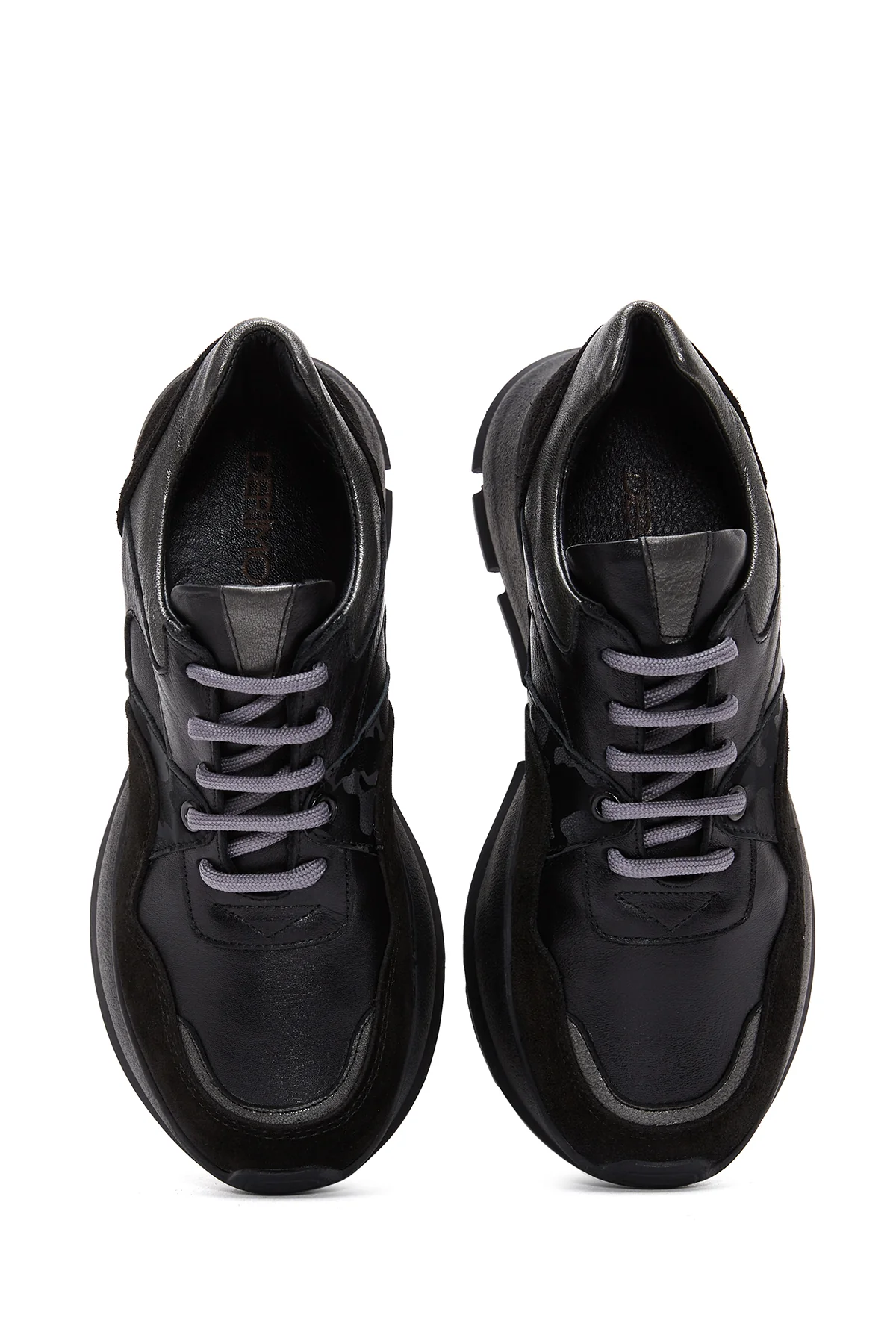 Kadın Siyah Deri Süet Detaylı Kalın Tabanlı Sneaker - Image 6