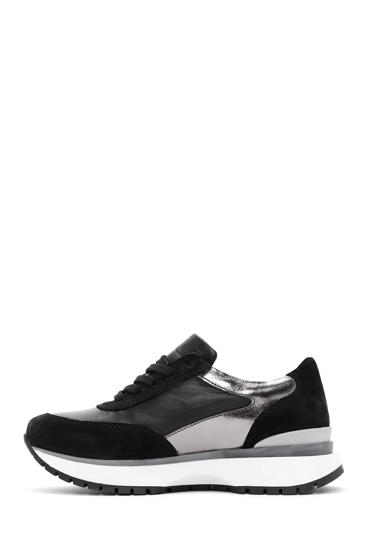 Kadın Siyah Deri Süet Detaylı Sneaker - Image 2