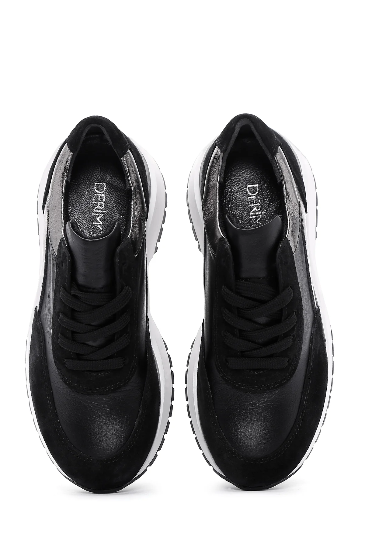 Kadın Siyah Deri Süet Detaylı Sneaker - Image 6