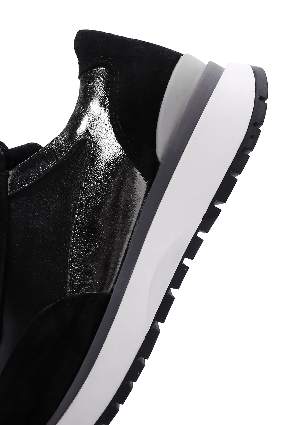 Kadın Siyah Deri Süet Detaylı Sneaker - Image 7